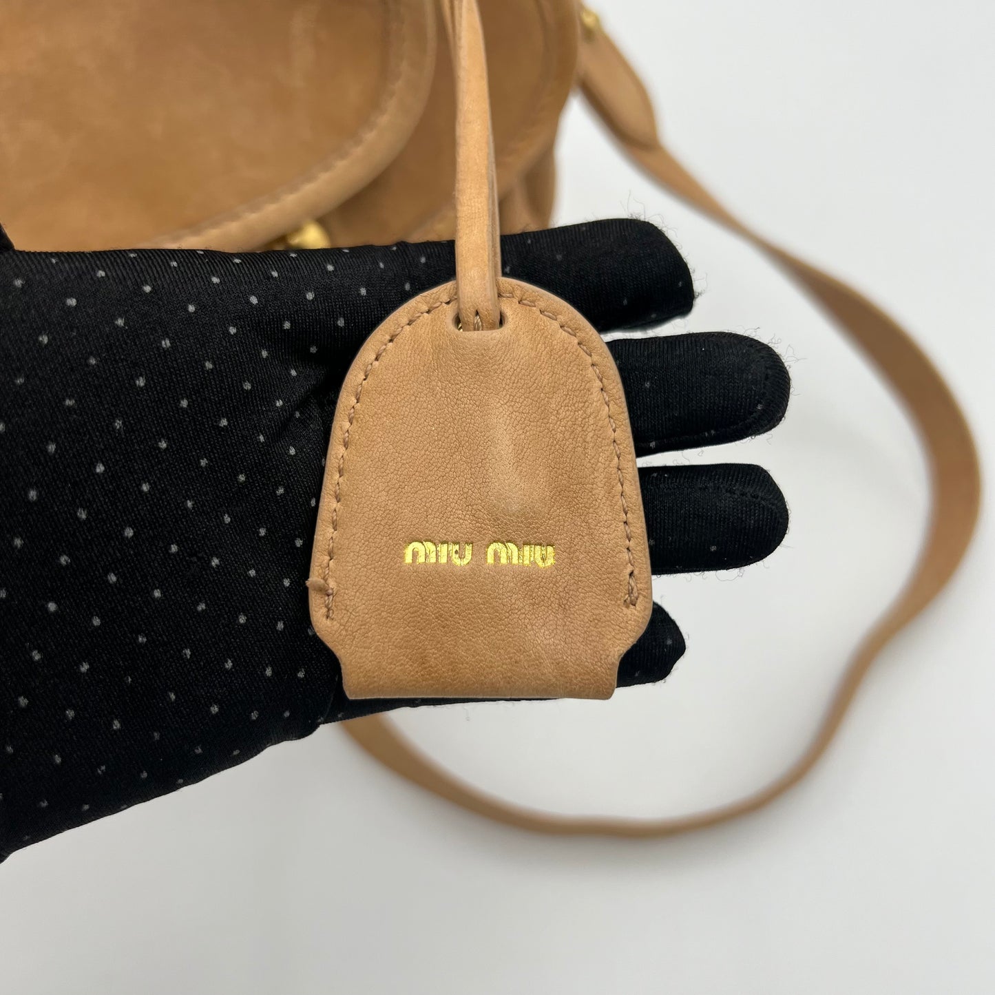 Miu Miu Camel Matelasse Coffer Satchel