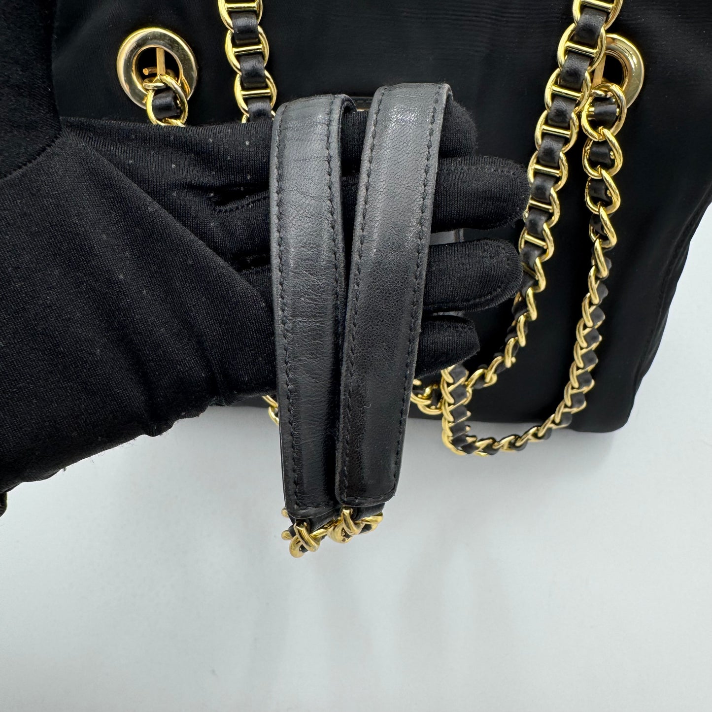 Prada Black Nylon and Leather Open Chain Bag GHW