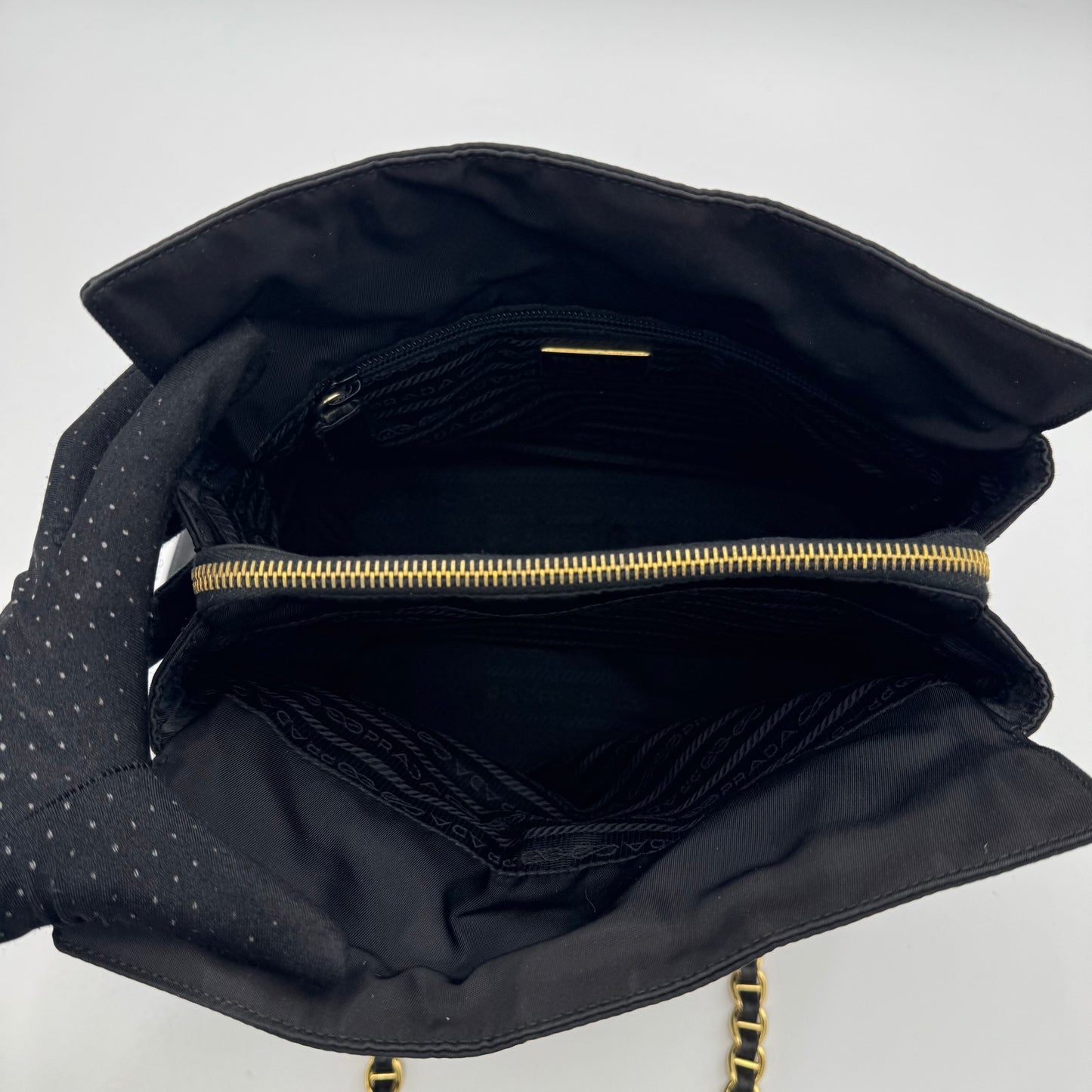 Prada Black Nylon and Leather Open Chain Bag GHW