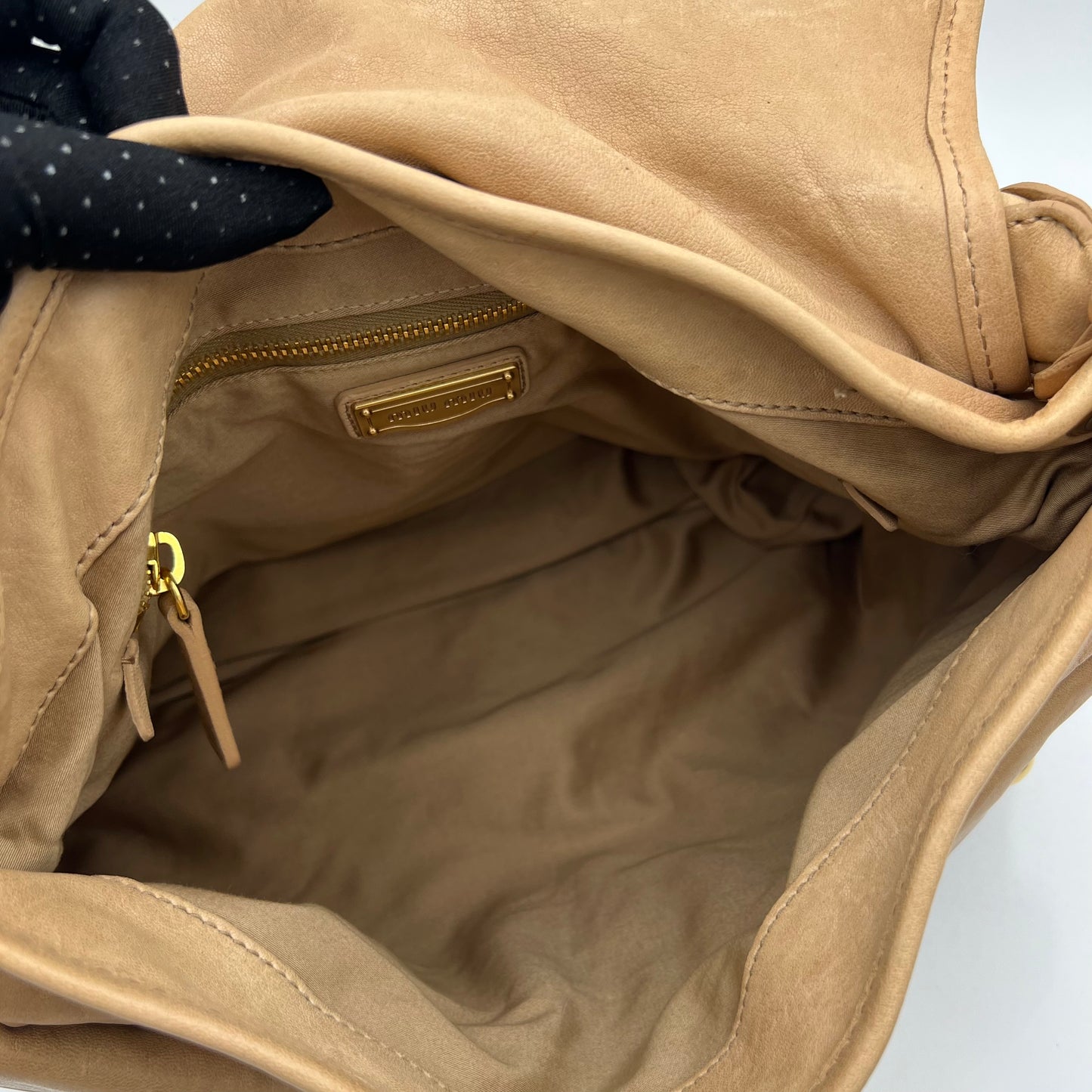 Miu Miu Camel Matelasse Coffer Satchel