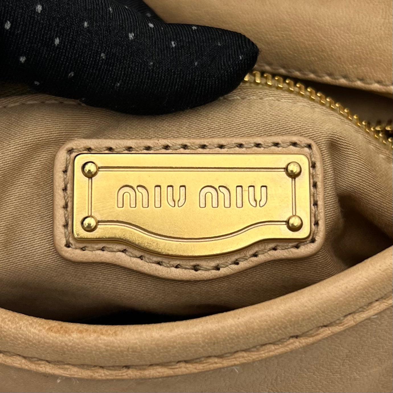 Miu Miu Camel Matelasse Coffer Satchel