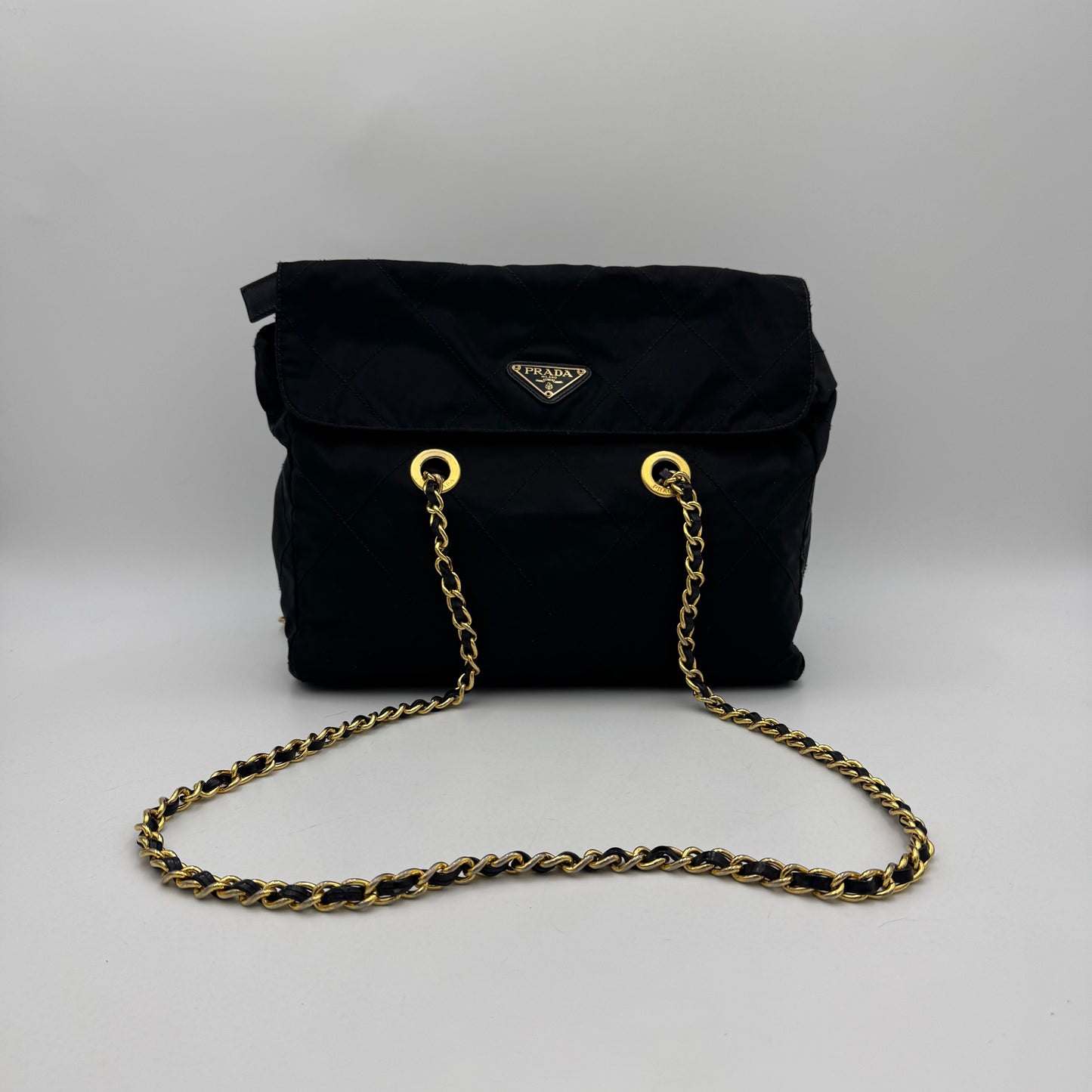 Prada Black Quilted Nylon Medium Flap Chain Bag GHW