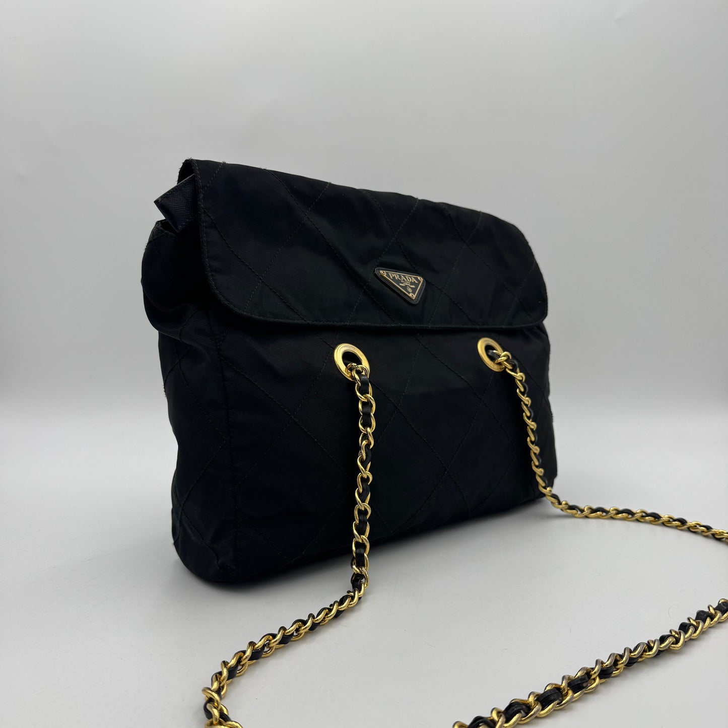 Prada Black Quilted Nylon Medium Flap Chain Bag GHW