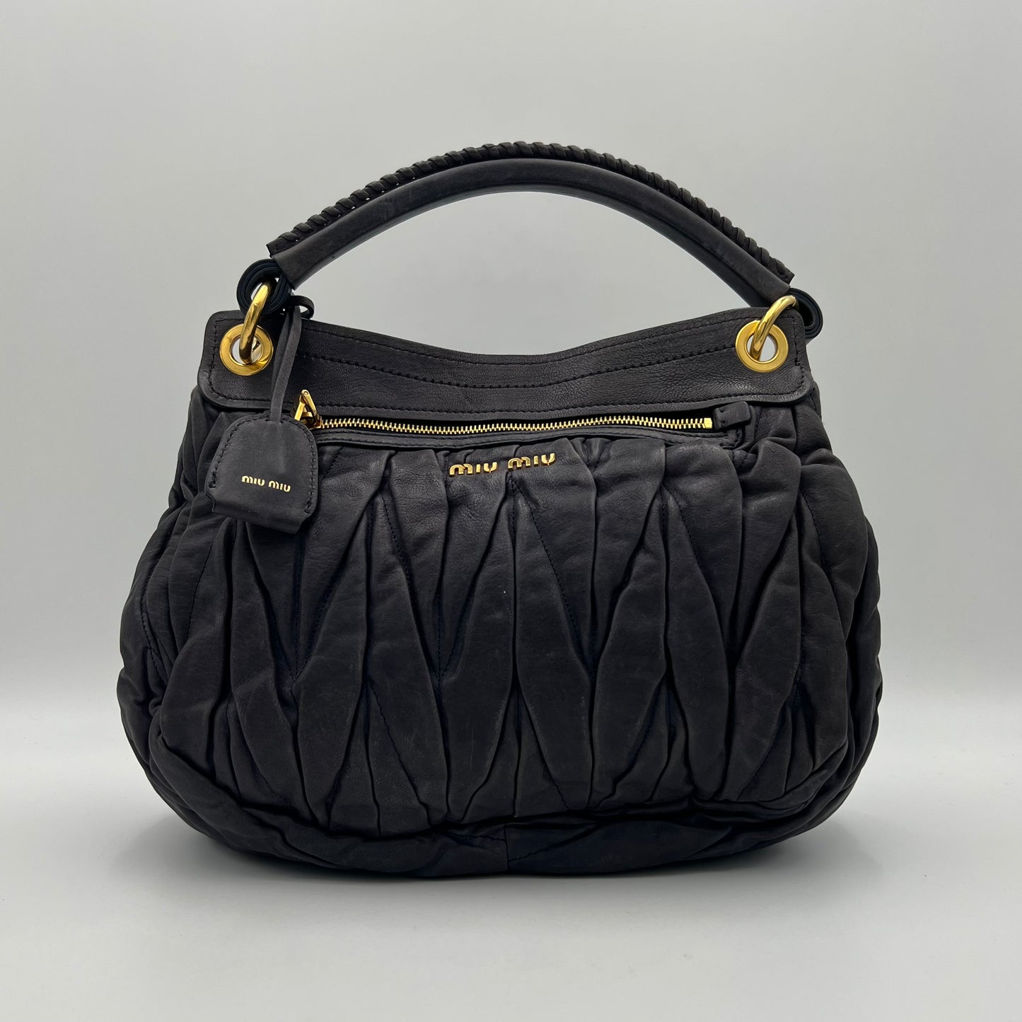 Miu Miu Dark Gray Matelasse Coffer Satchel