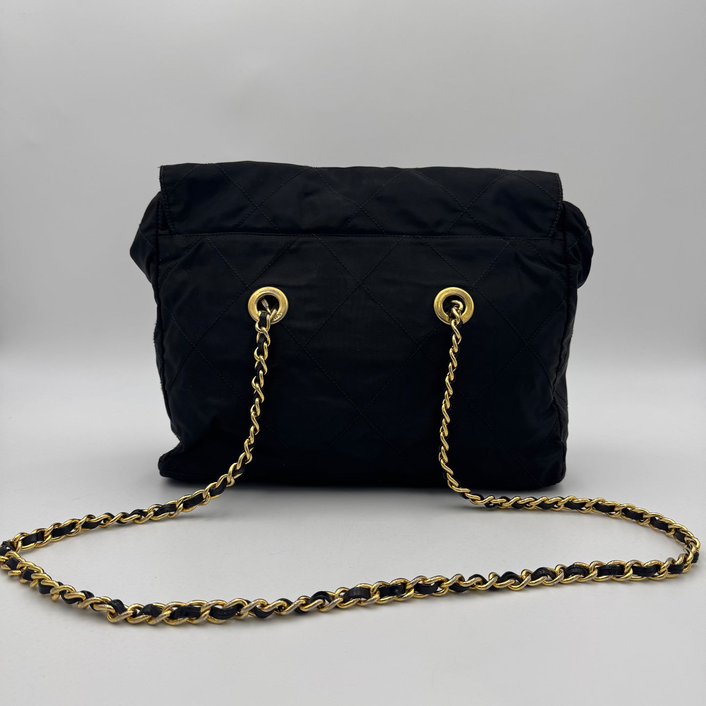 Prada Black Quilted Nylon Medium Flap Chain Bag GHW