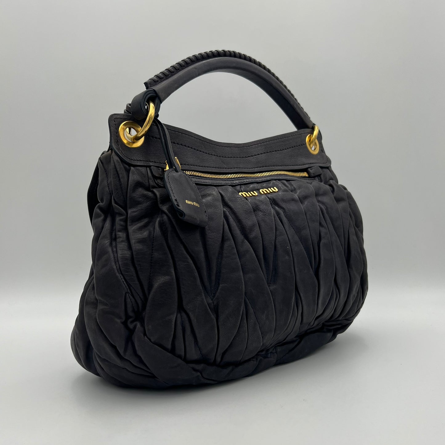 Miu Miu Dark Gray Matelasse Coffer Satchel