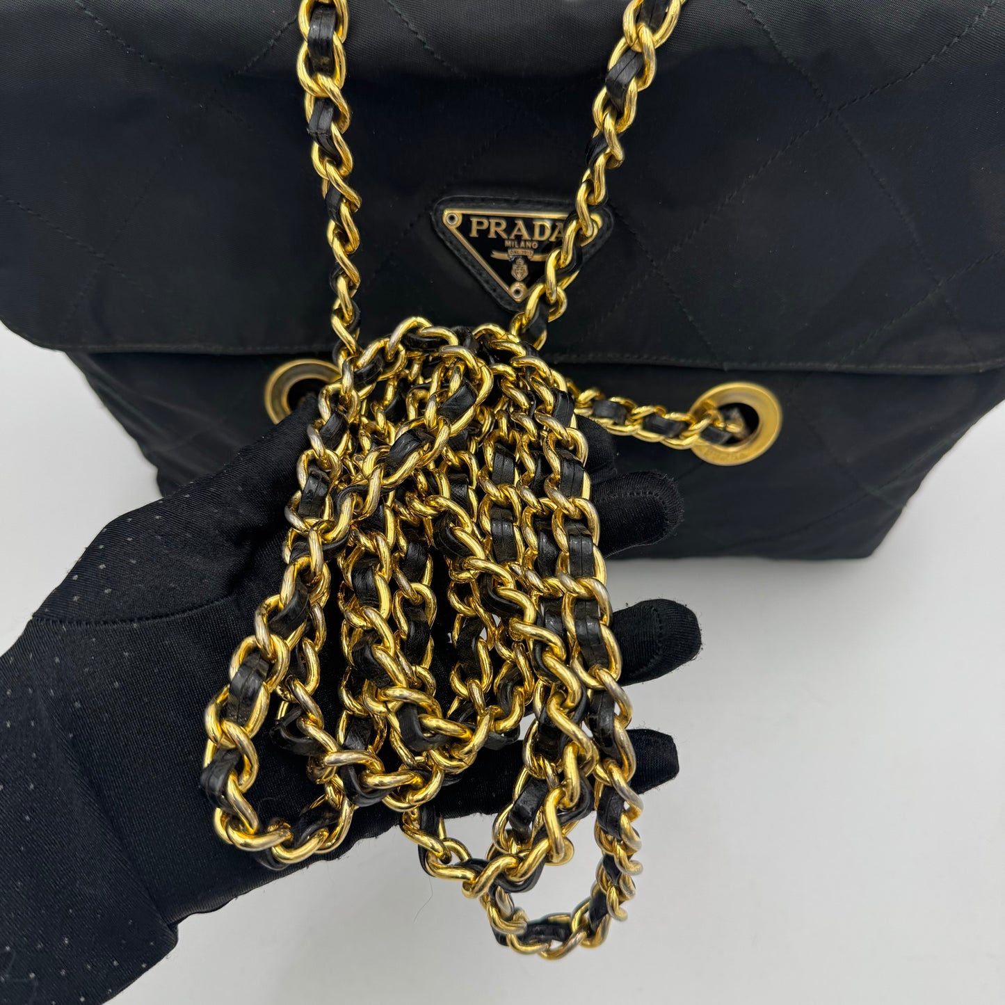Prada Black Quilted Nylon Medium Flap Chain Bag GHW