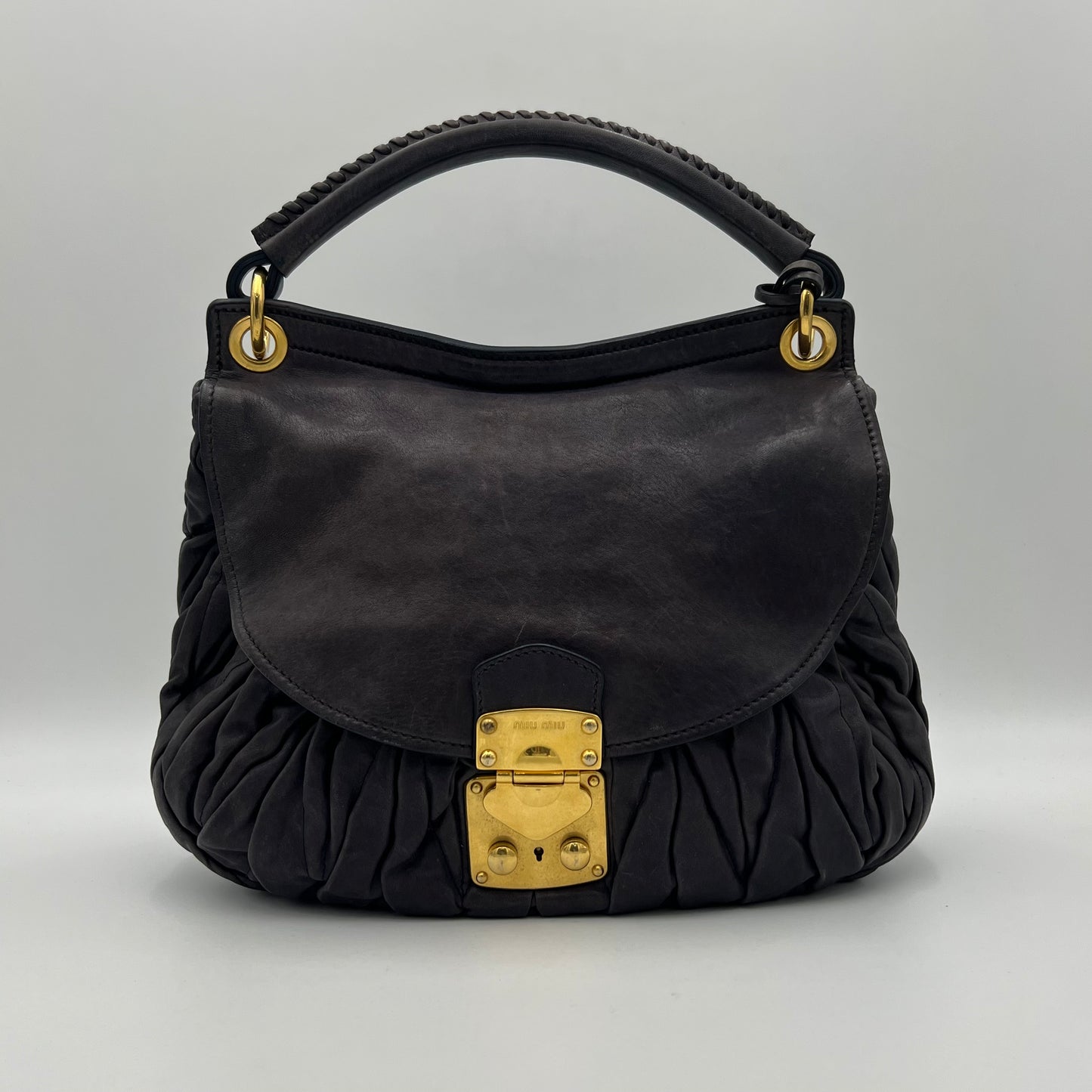 Miu Miu Dark Gray Matelasse Coffer Satchel