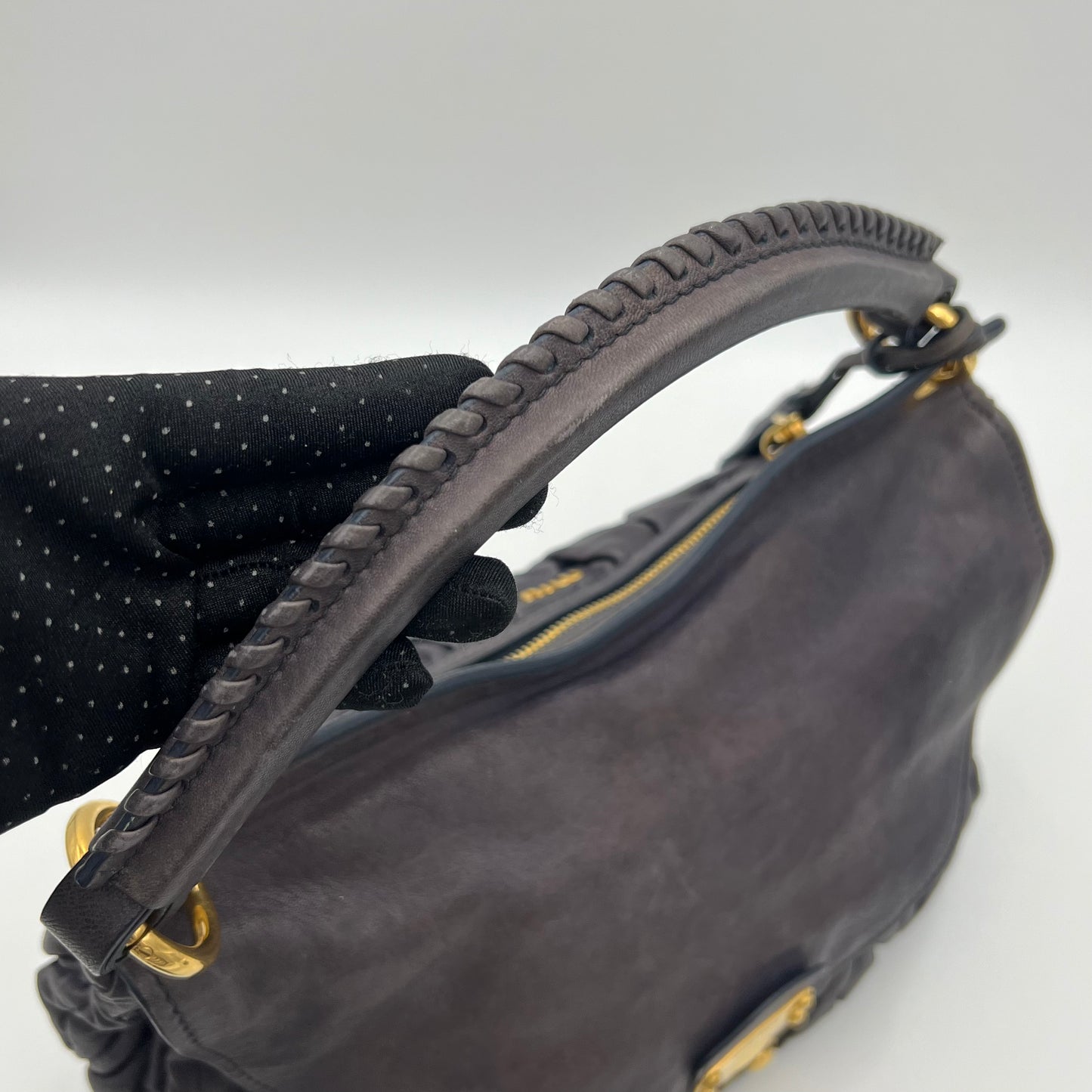 Miu Miu Dark Gray Matelasse Coffer Satchel