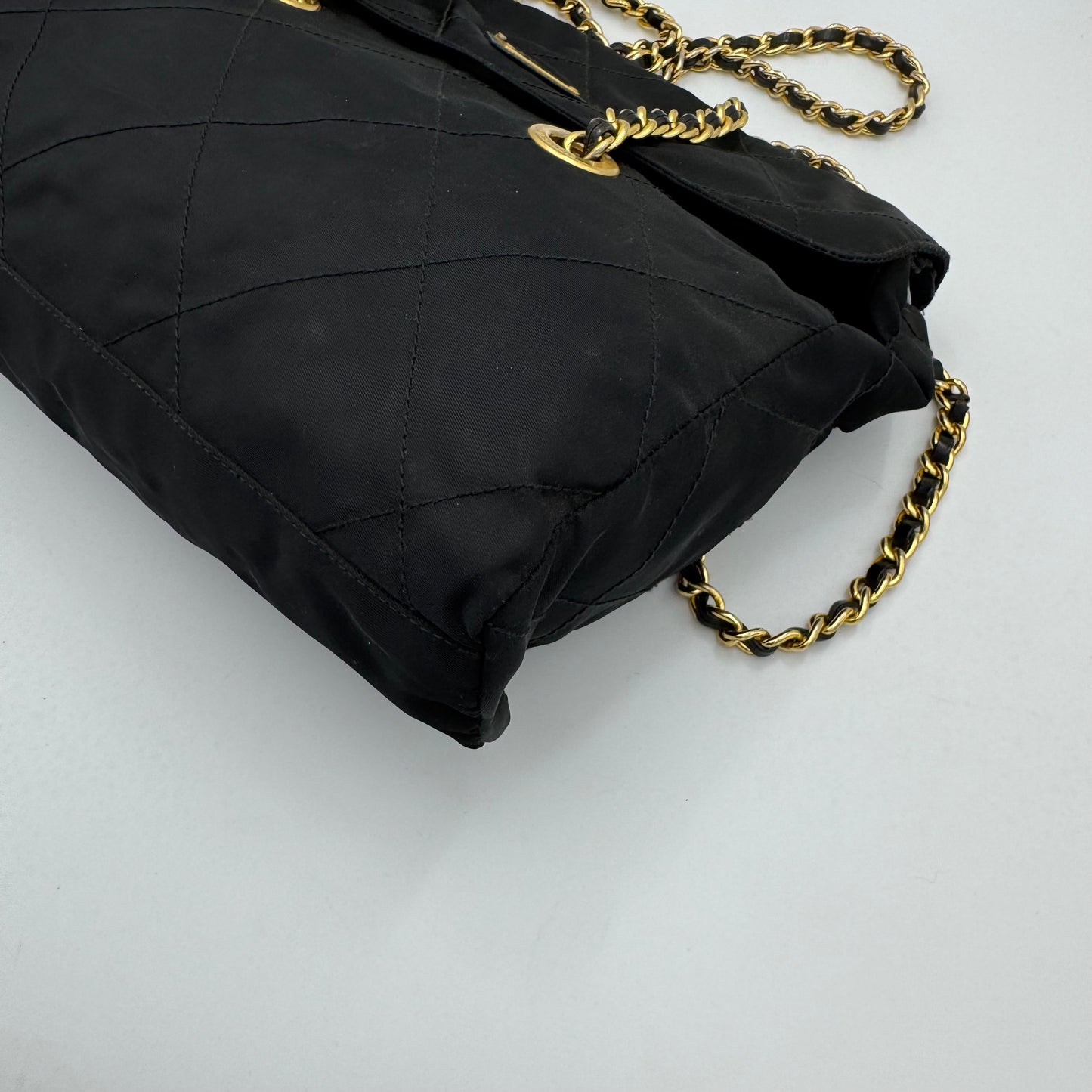 Prada Black Quilted Nylon Medium Flap Chain Bag GHW