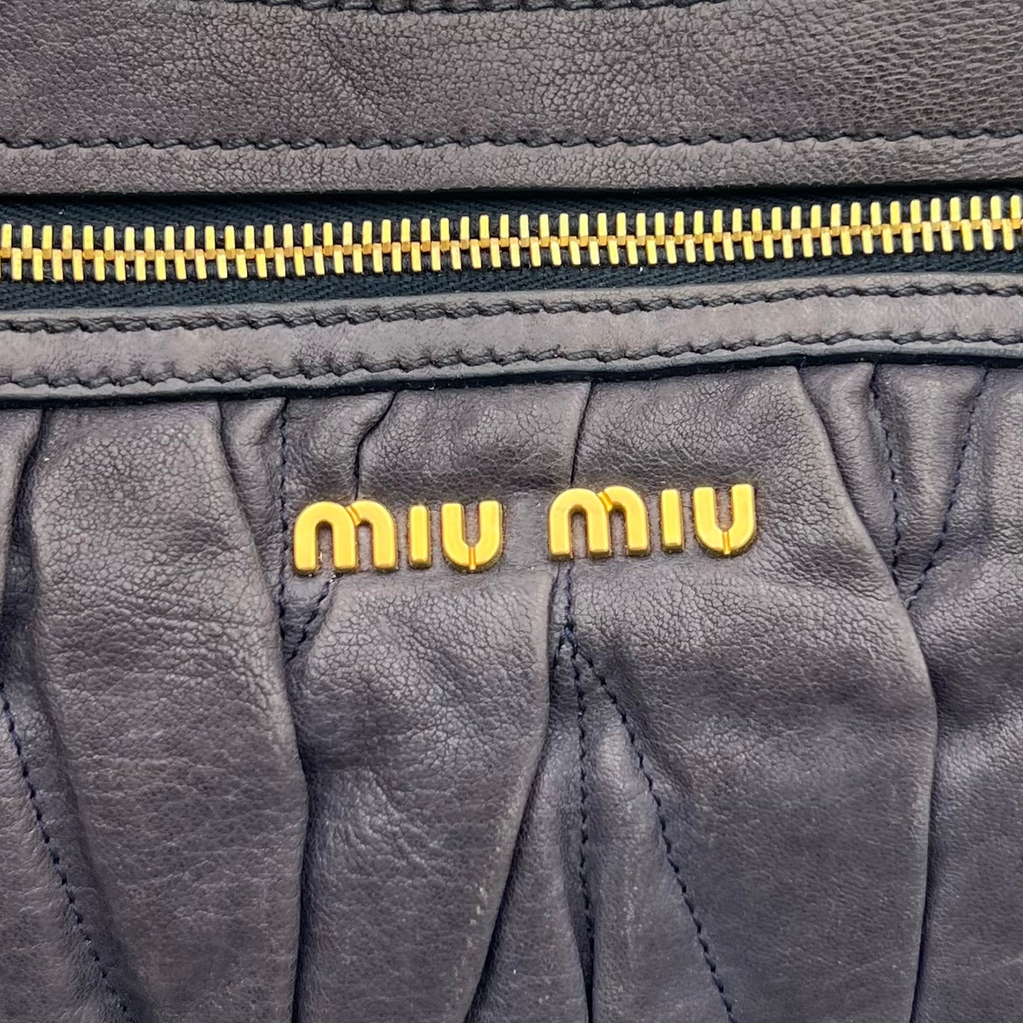 Miu Miu Dark Gray Matelasse Coffer Satchel