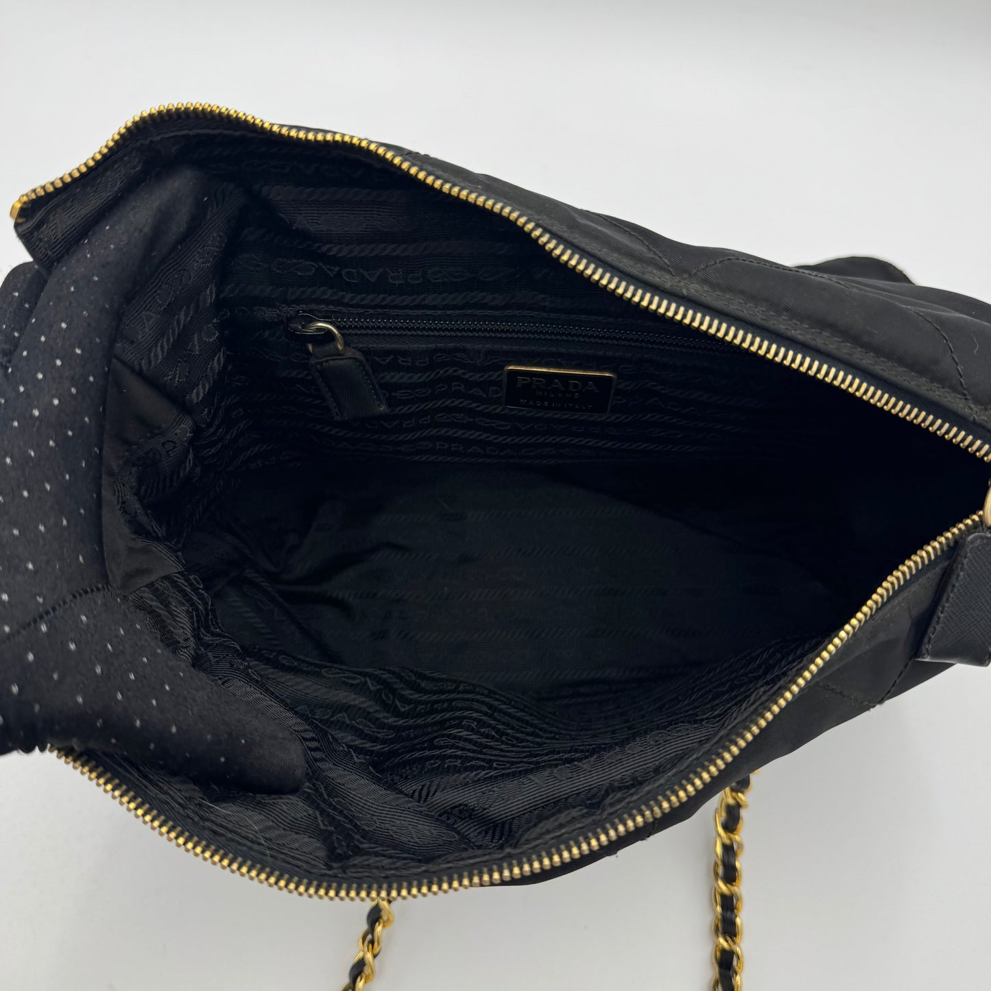 Prada Black Quilted Nylon Medium Flap Chain Bag GHW