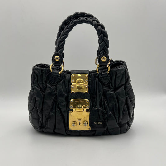 Miu Miu Black Matelasse Leather Handbag