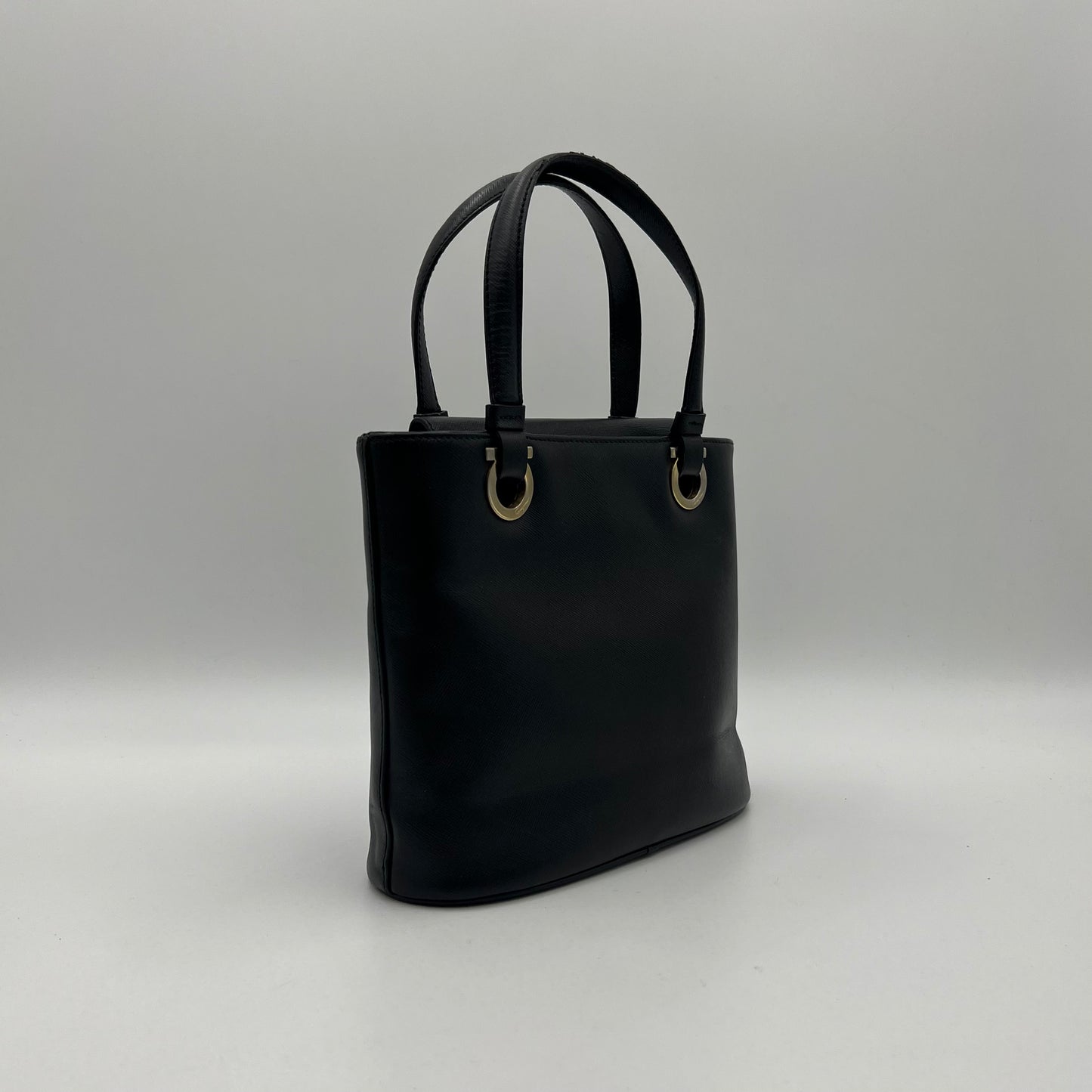 Salvatore Ferragamo Black Leather Gancini Handbag