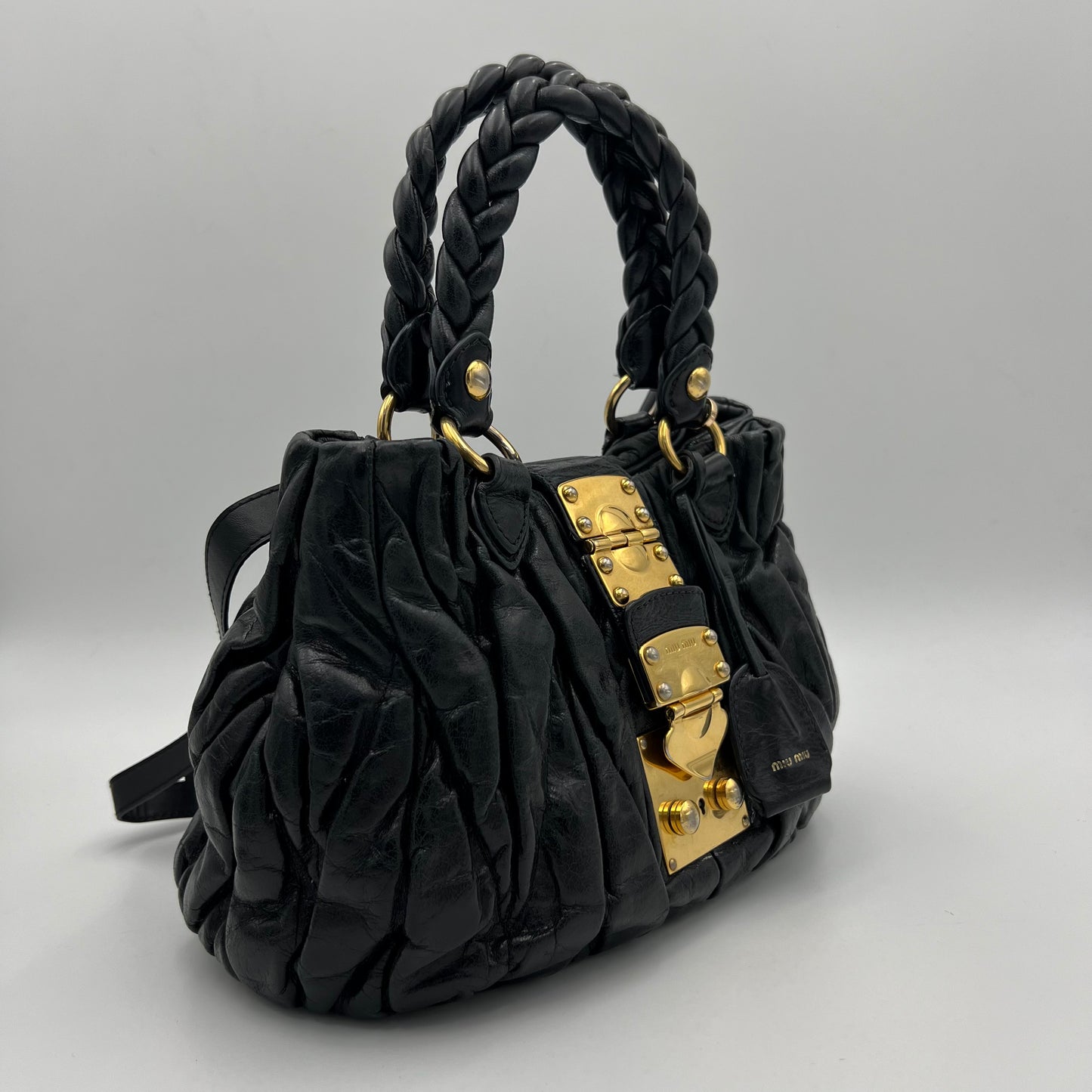 Miu Miu Black Matelasse Leather Handbag