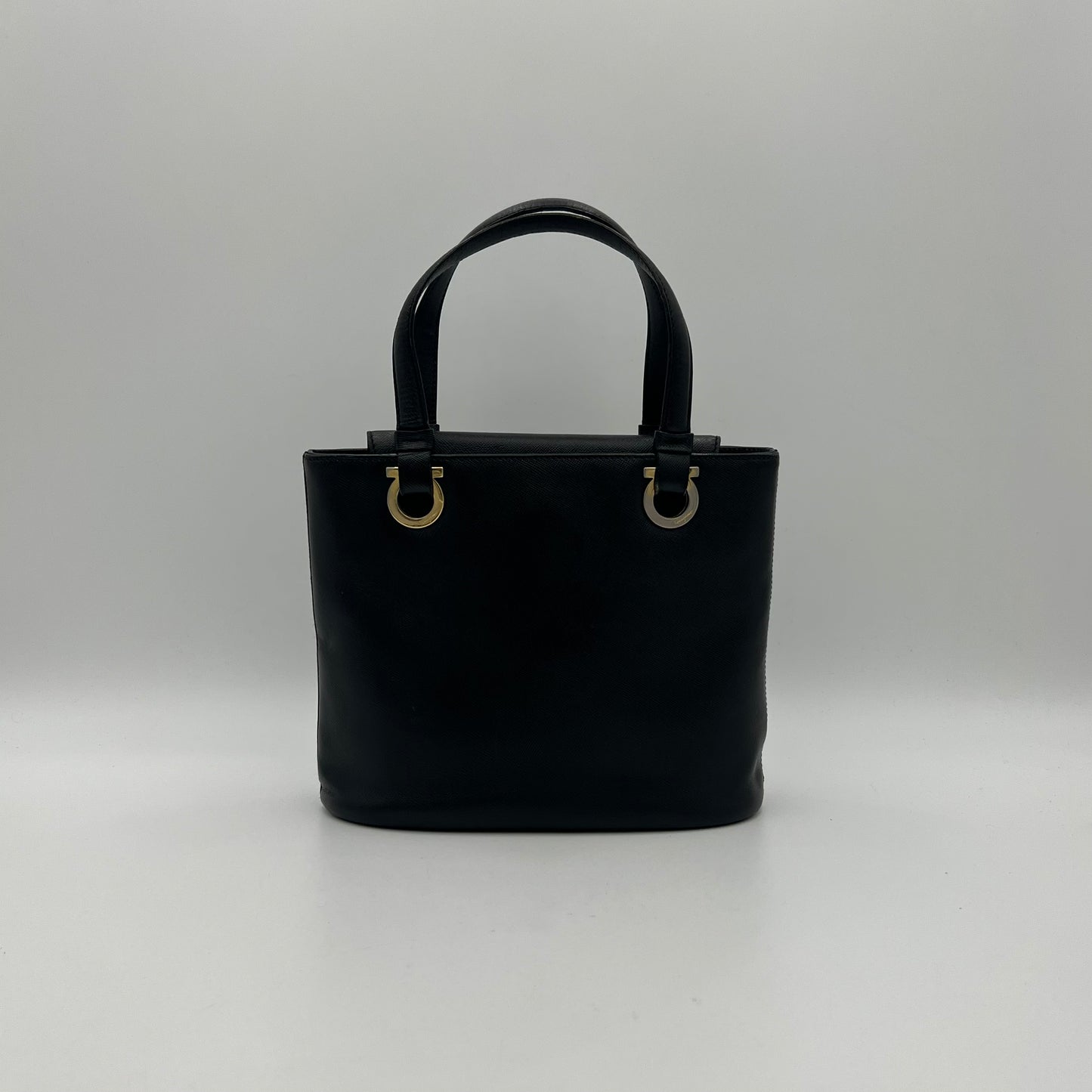 Salvatore Ferragamo Black Leather Gancini Handbag