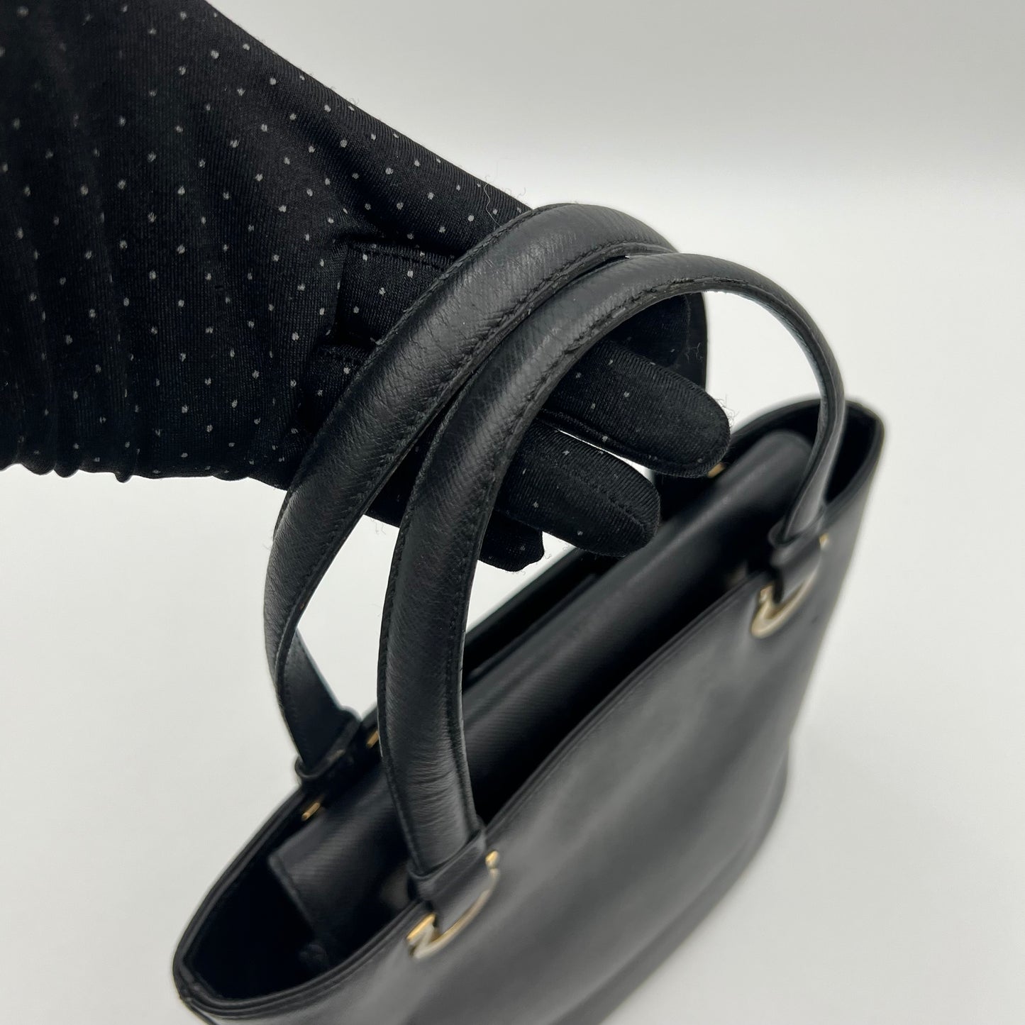 Salvatore Ferragamo Black Leather Gancini Handbag