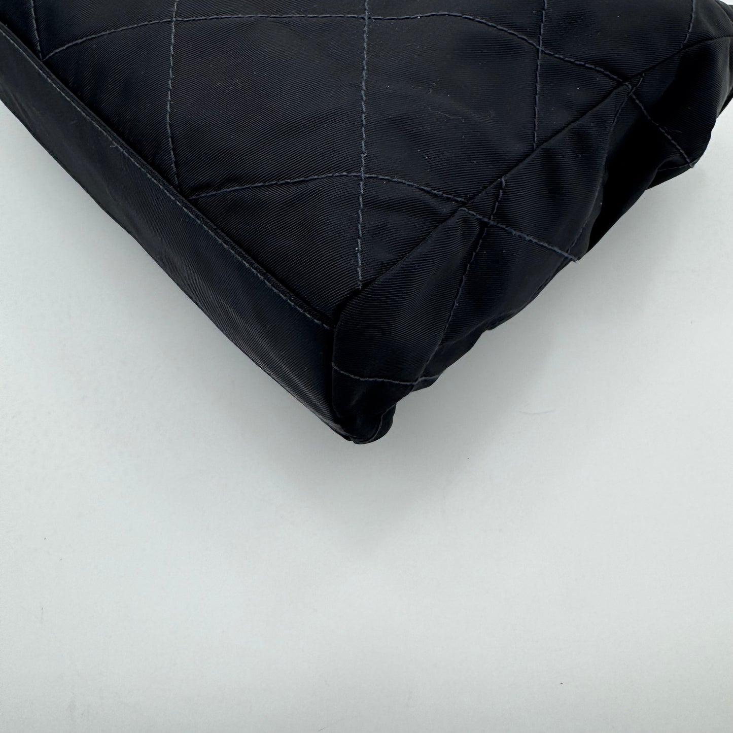 Prada Dark Blue Quilted Nylon Zip Chain Bag GHW