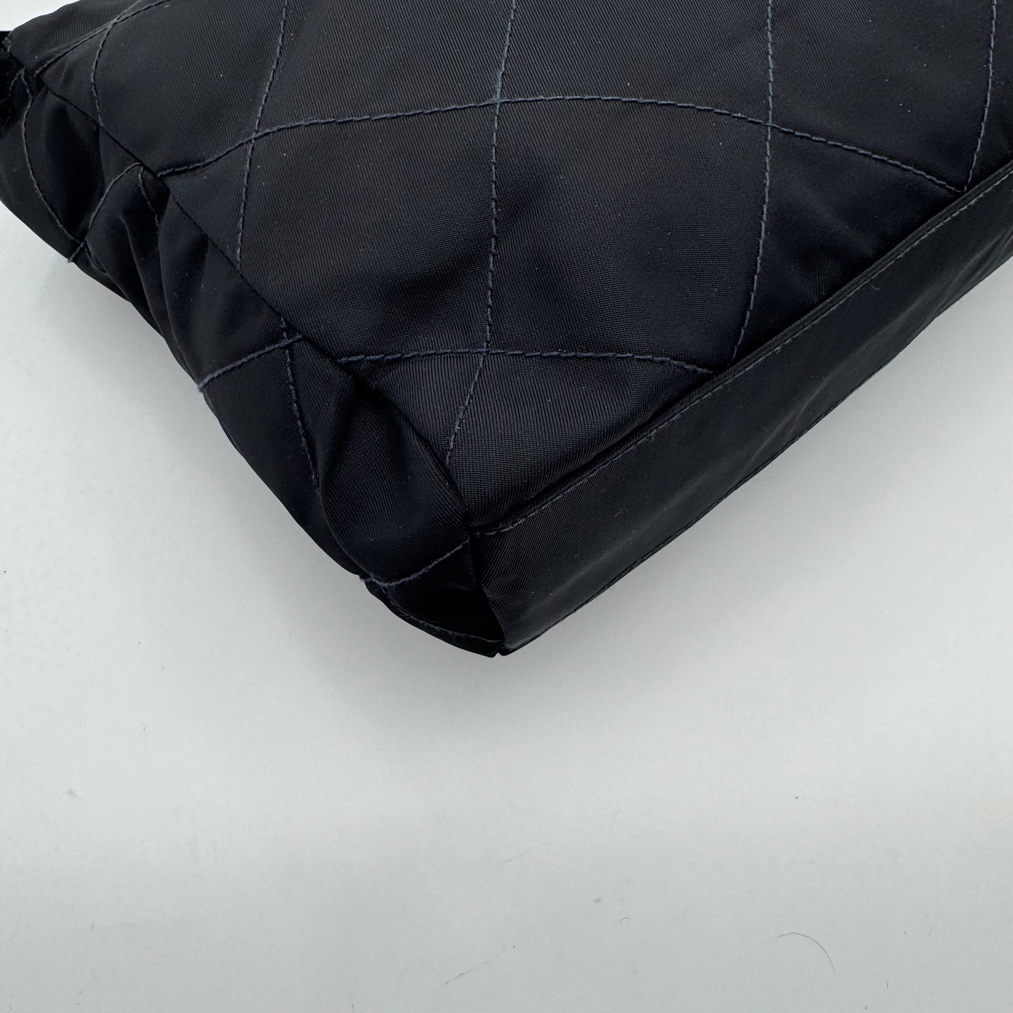 Prada Dark Blue Quilted Nylon Zip Chain Bag GHW