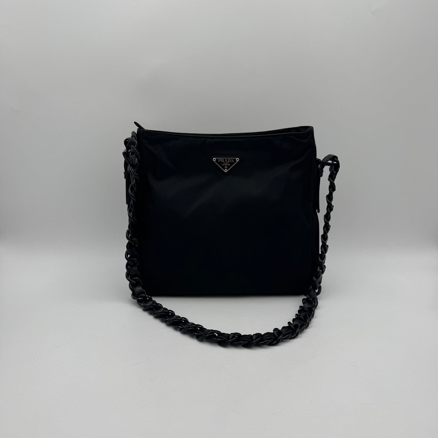 Prada Black Nylon Acrylic Chain Shoulder Bag