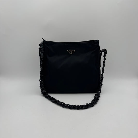 Prada Black Nylon Acrylic Chain Shoulder Bag