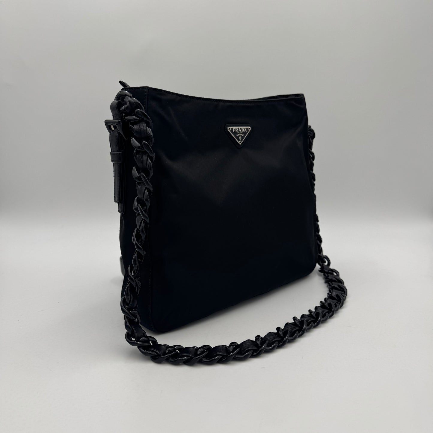 Prada Black Nylon Acrylic Chain Shoulder Bag