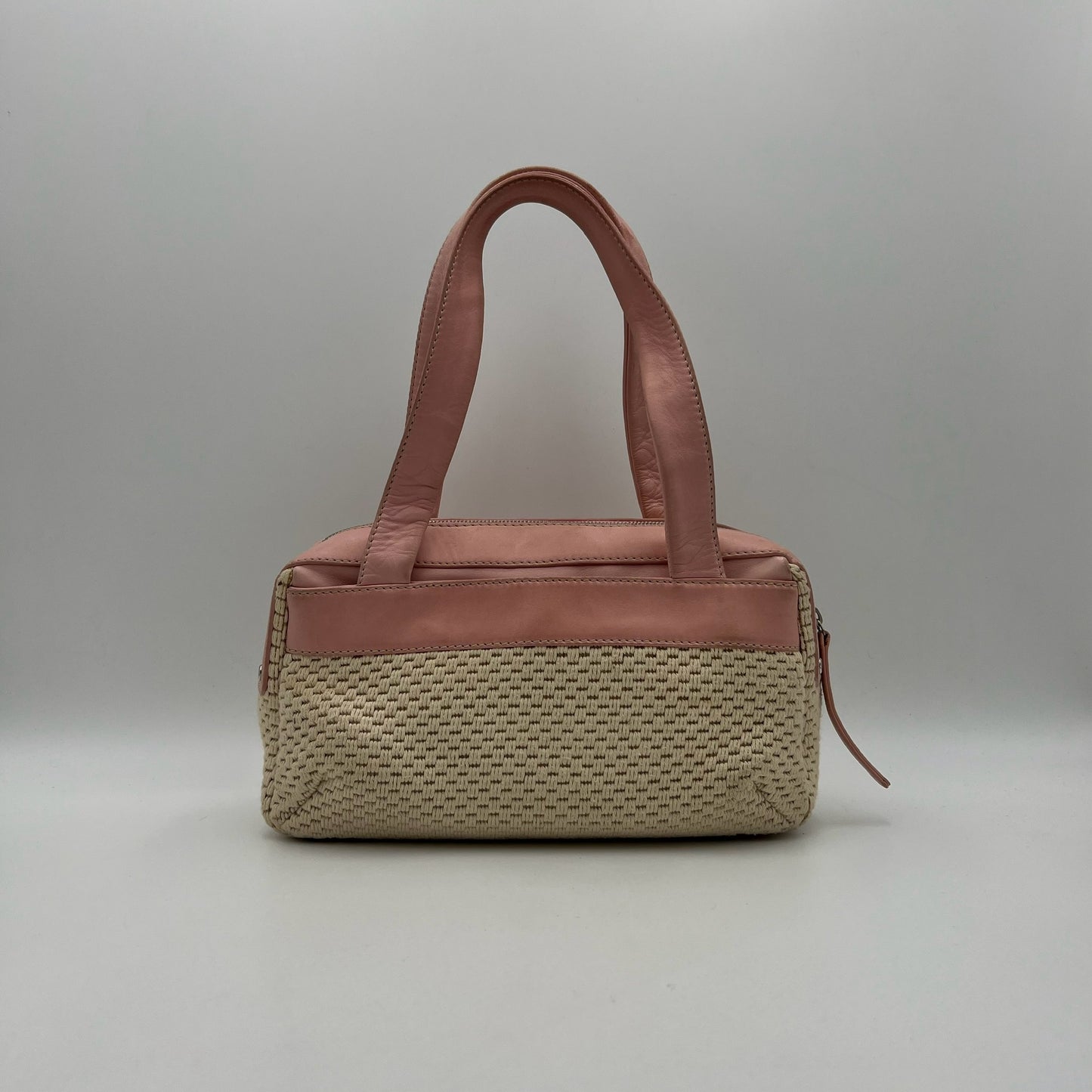 Chanel 2005 LAX Pink Lambskin Beige Crochet Bowler Bag