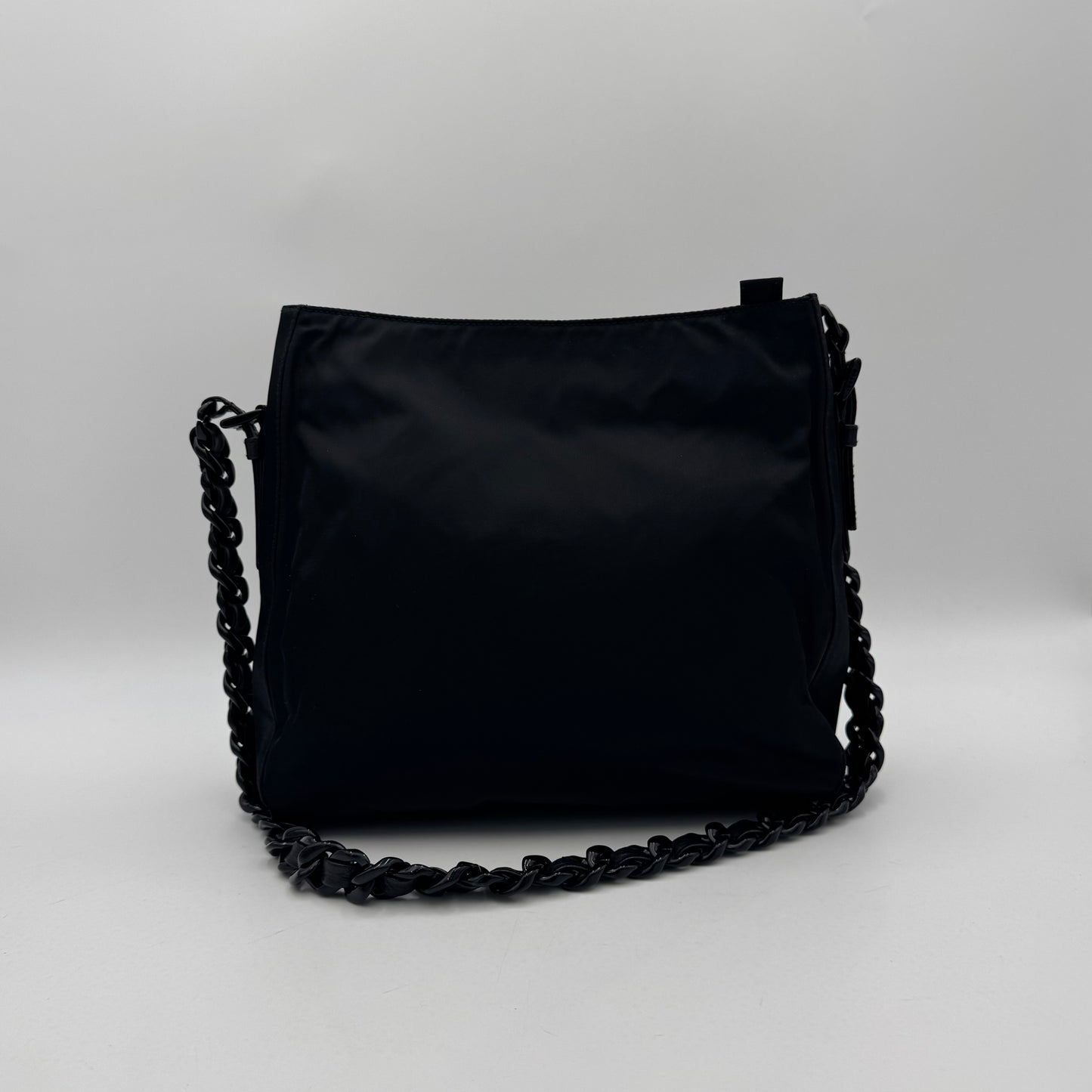 Prada Black Nylon Acrylic Chain Shoulder Bag