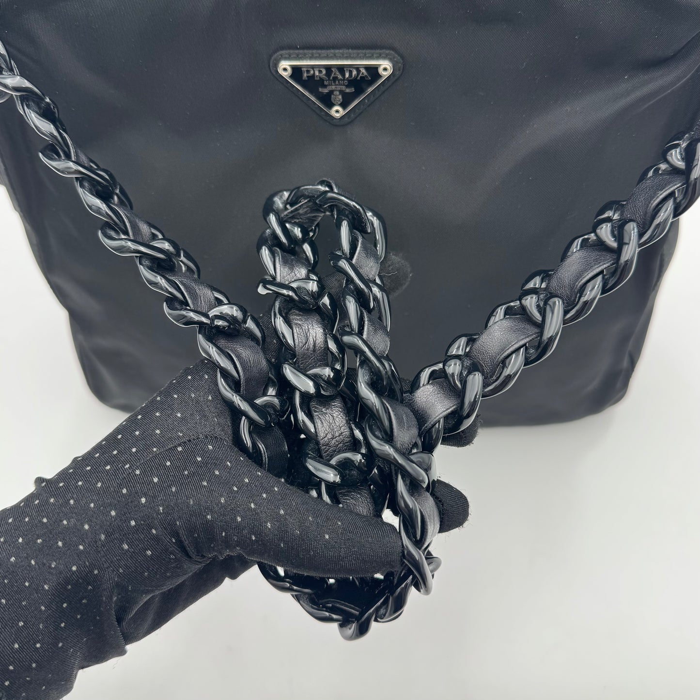 Prada Black Nylon Acrylic Chain Shoulder Bag