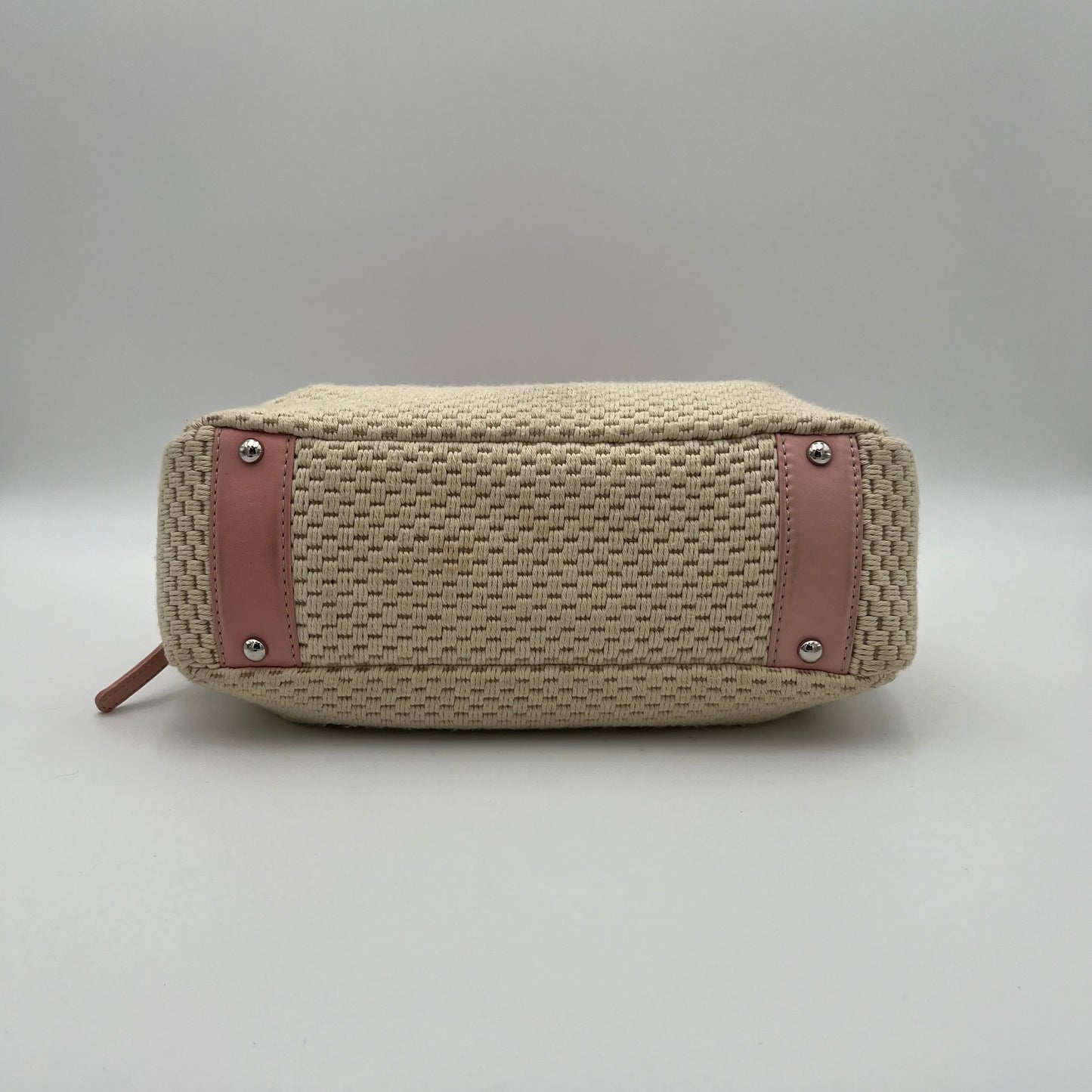 Chanel 2005 LAX Pink Lambskin Beige Crochet Bowler Bag