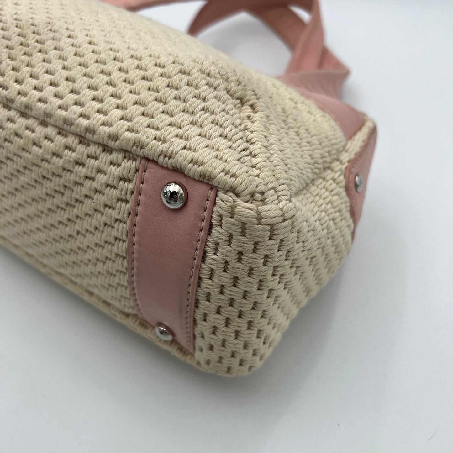 Chanel 2005 LAX Pink Lambskin Beige Crochet Bowler Bag