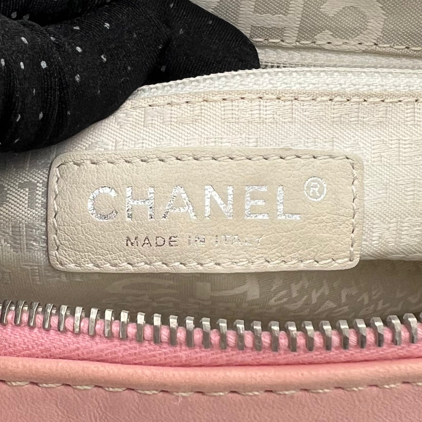 Chanel 2005 LAX Pink Lambskin Beige Crochet Bowler Bag