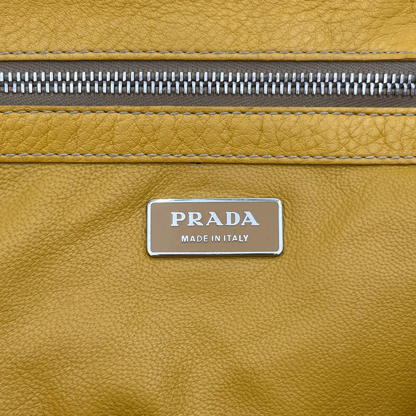 Prada Lizard Trimmed Yellow Leather Raffia Shoulder Bag