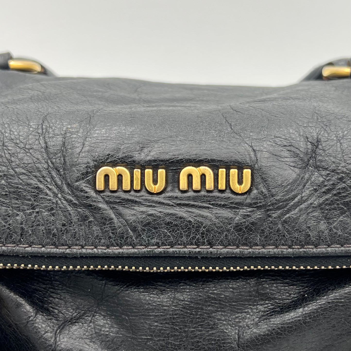 Miu Miu Black Lux Vitello Bow Satchel Bag
