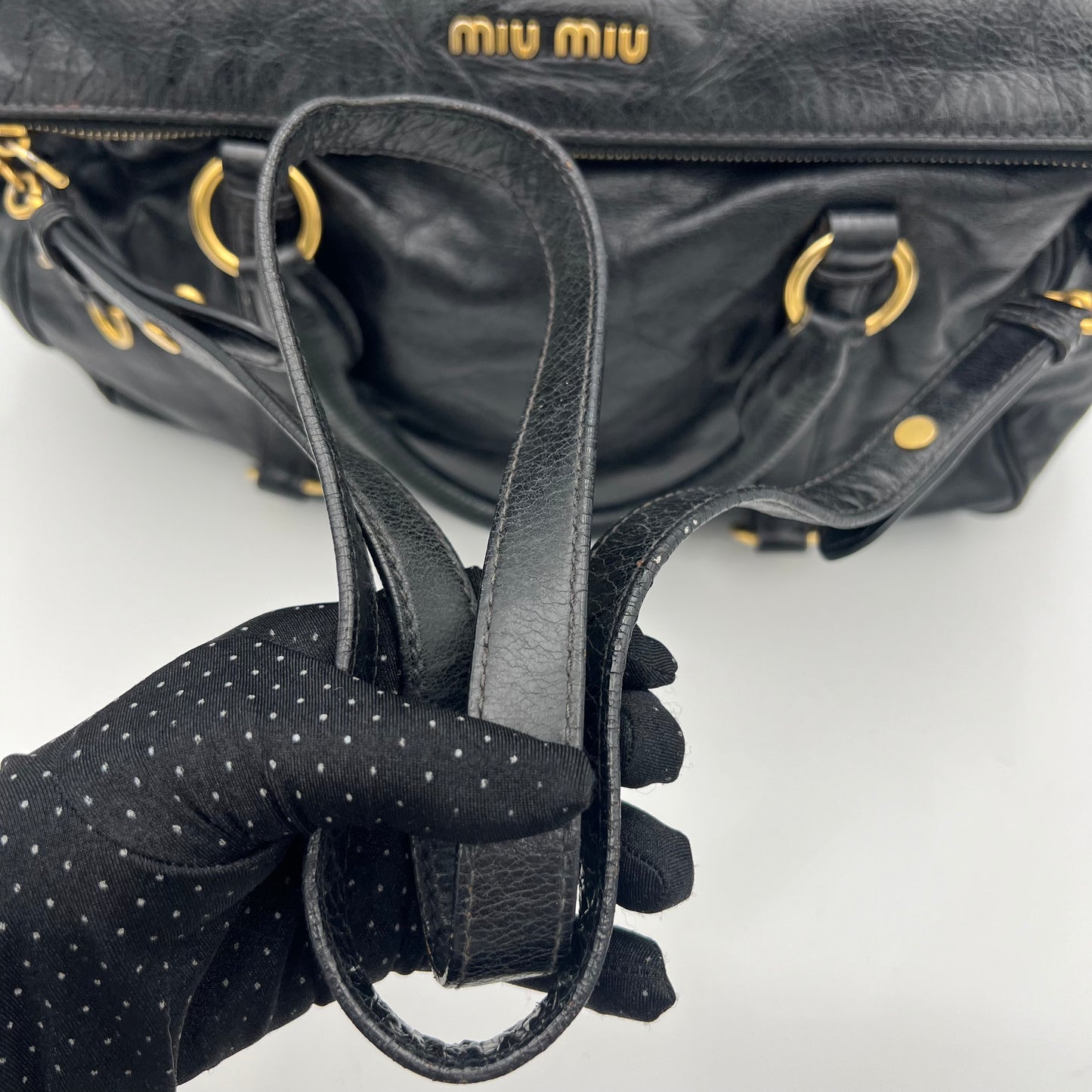 Miu Miu Black Lux Vitello Bow Satchel Bag
