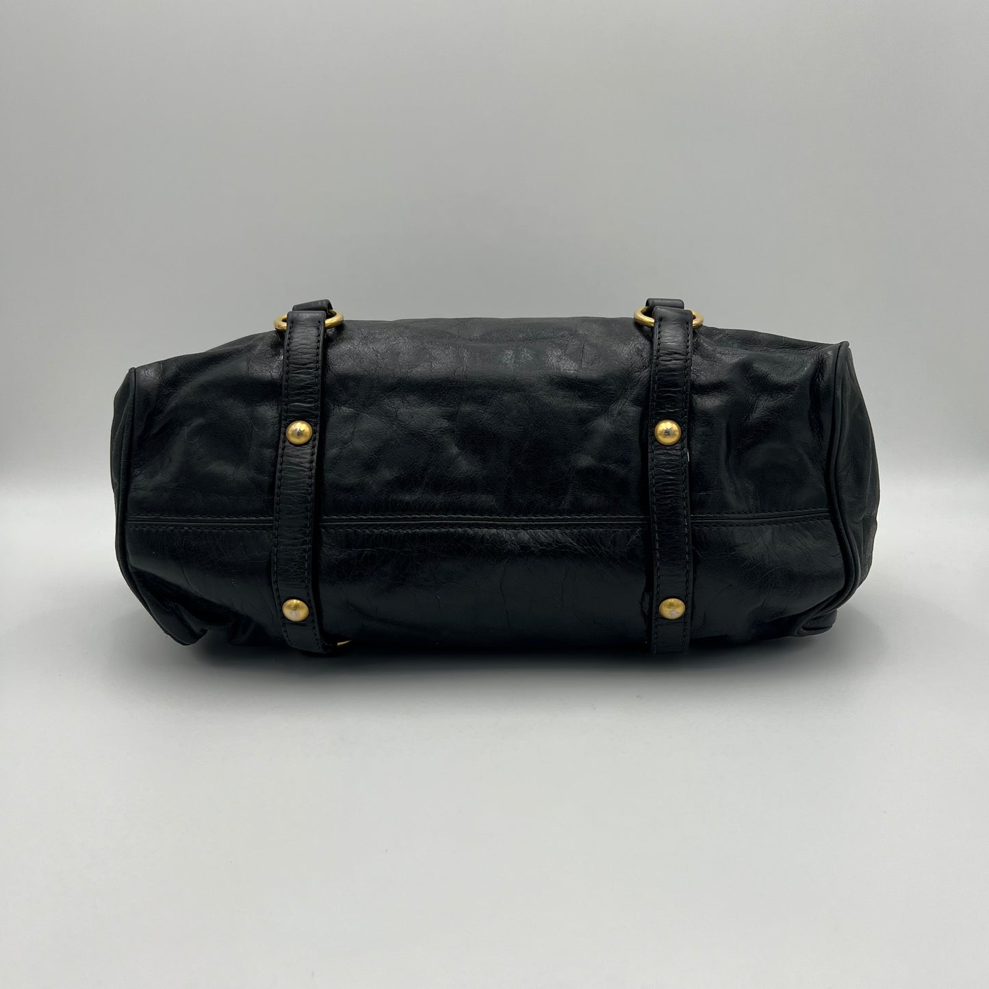 Miu Miu Black Lux Vitello Bow Satchel Bag