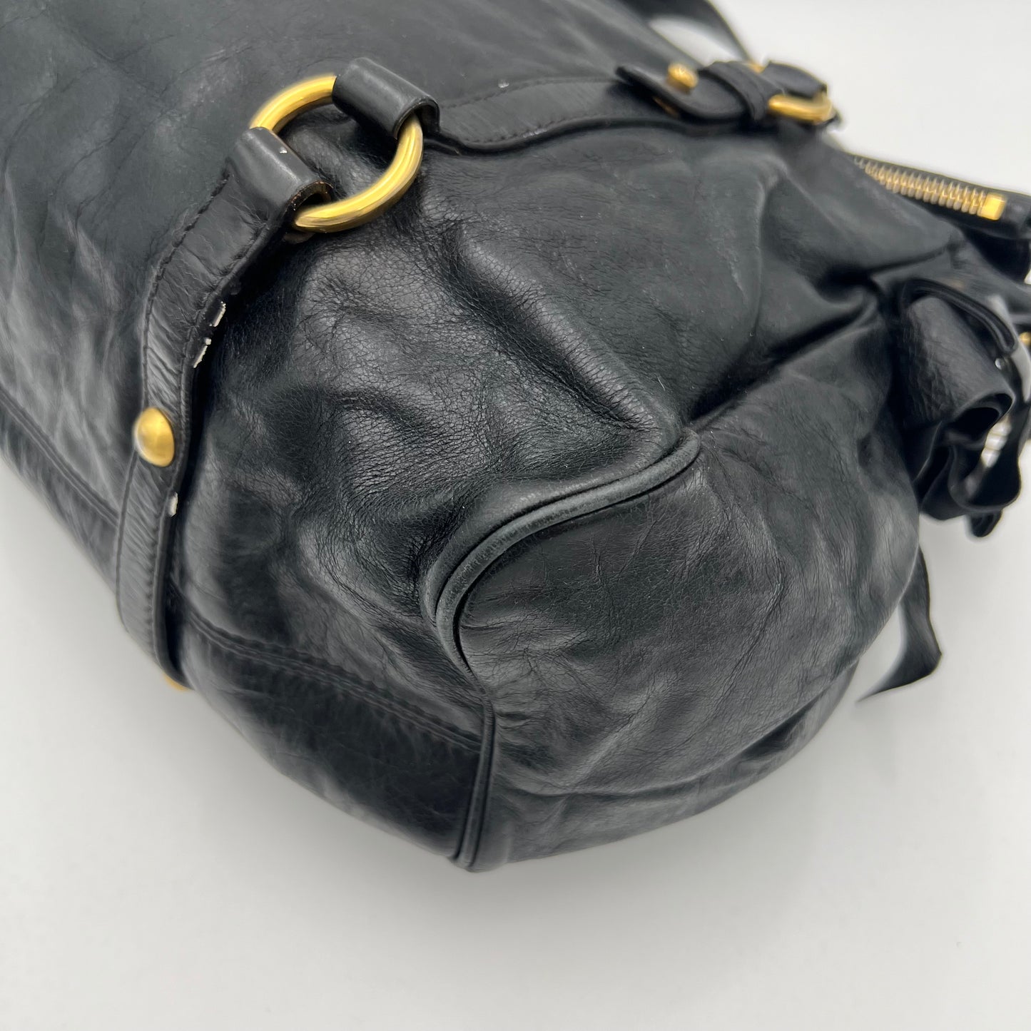 Miu Miu Black Lux Vitello Bow Satchel Bag