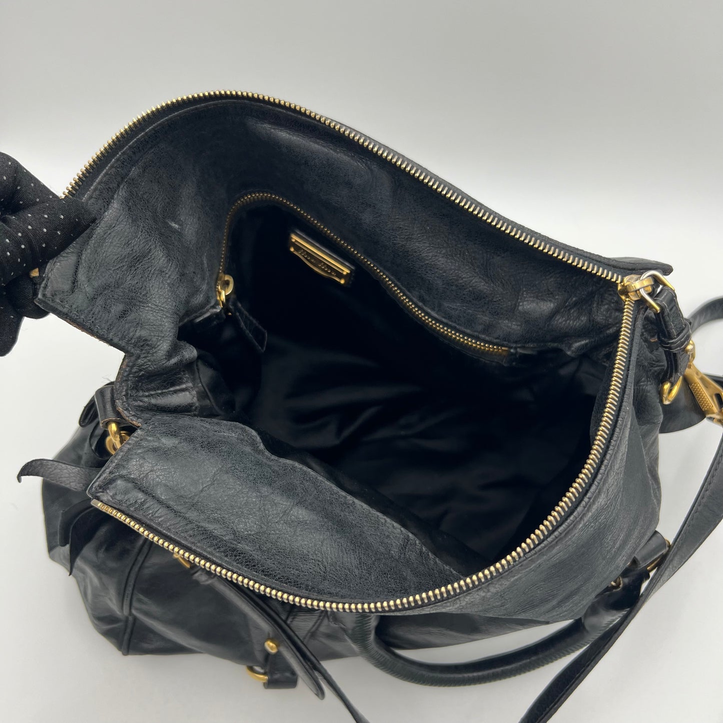 Miu Miu Black Lux Vitello Bow Satchel Bag