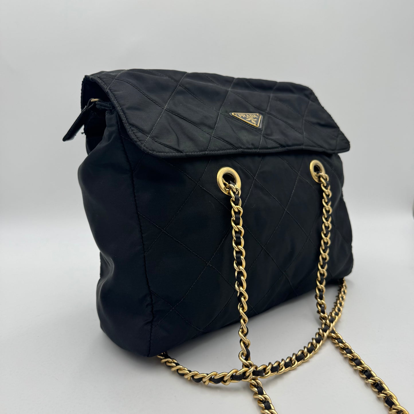 Prada Black Quilted Nylon Large Flap Chain Bag GHW