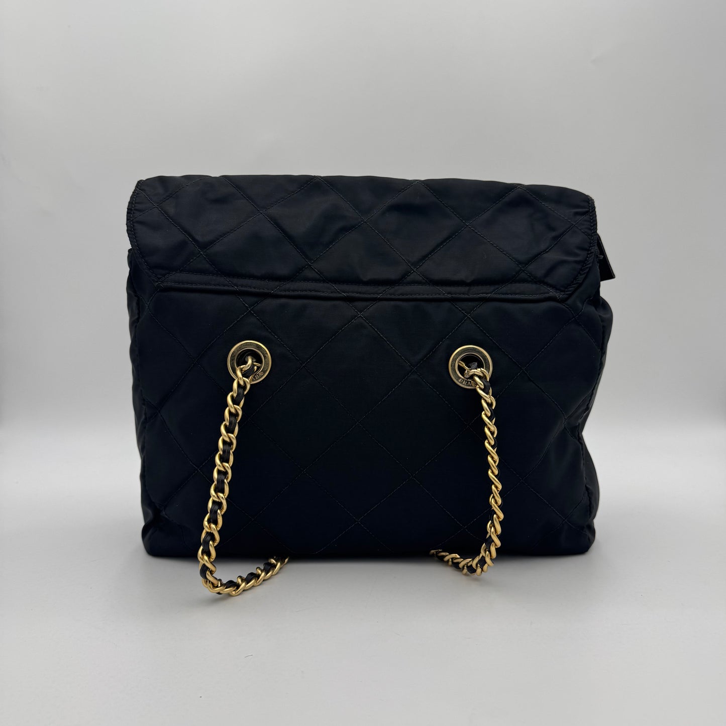 Prada Black Quilted Nylon Large Flap Chain Bag GHW