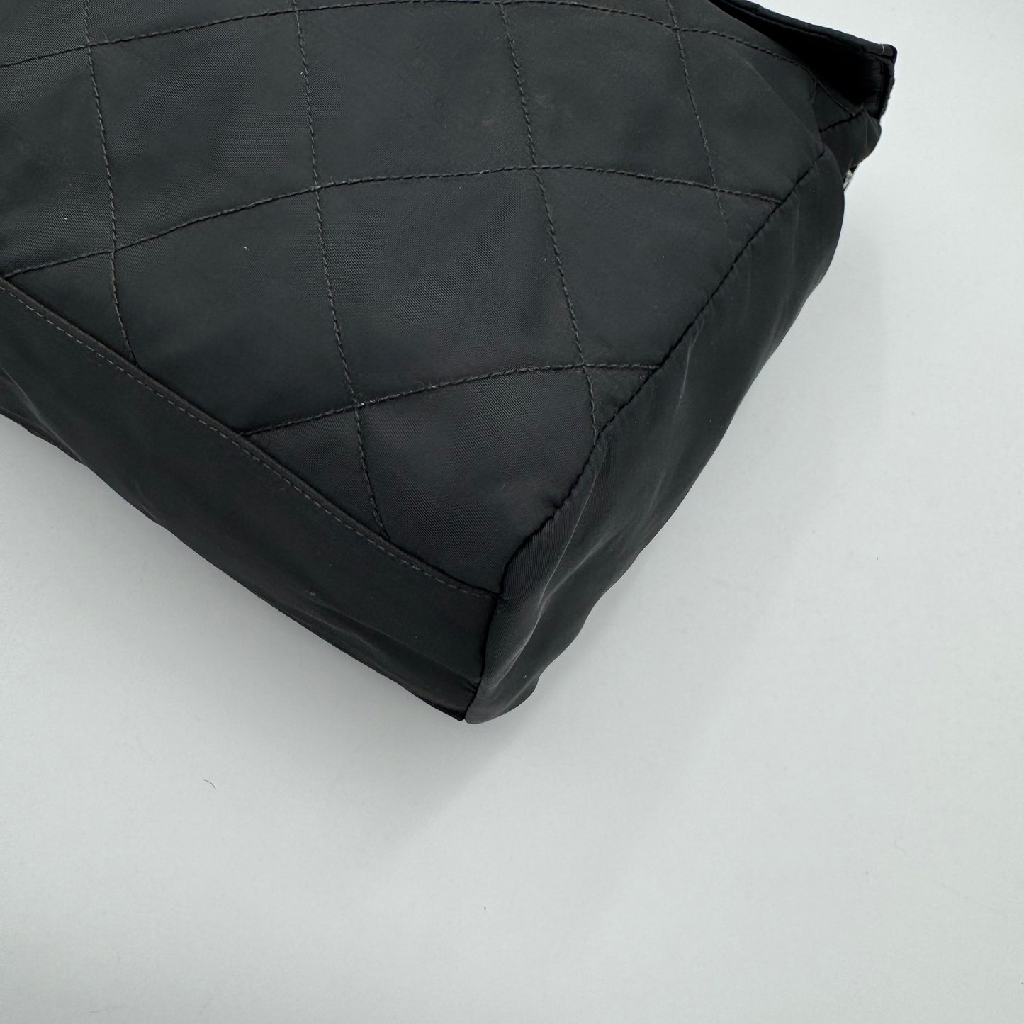 Prada Black Quilted Nylon Large Flap Chain Bag GHW