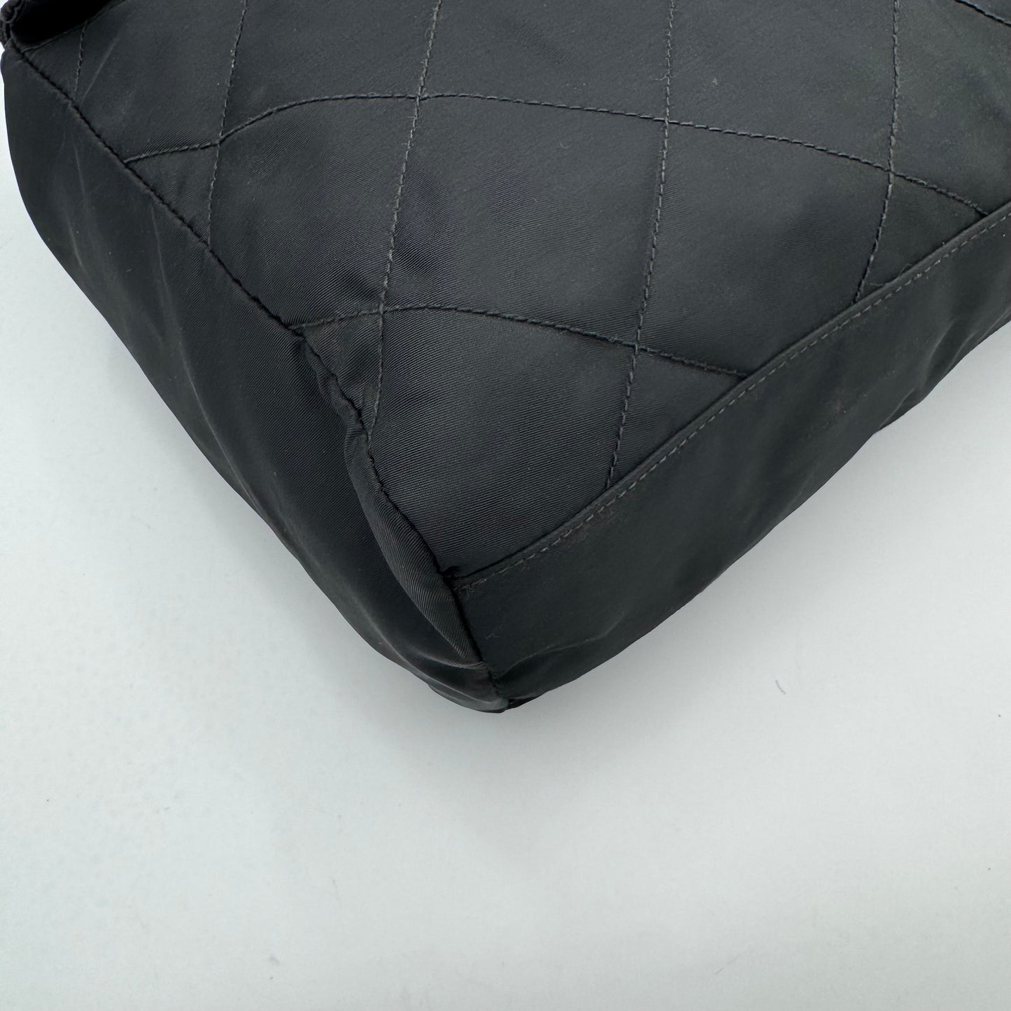 Prada Black Quilted Nylon Large Flap Chain Bag GHW