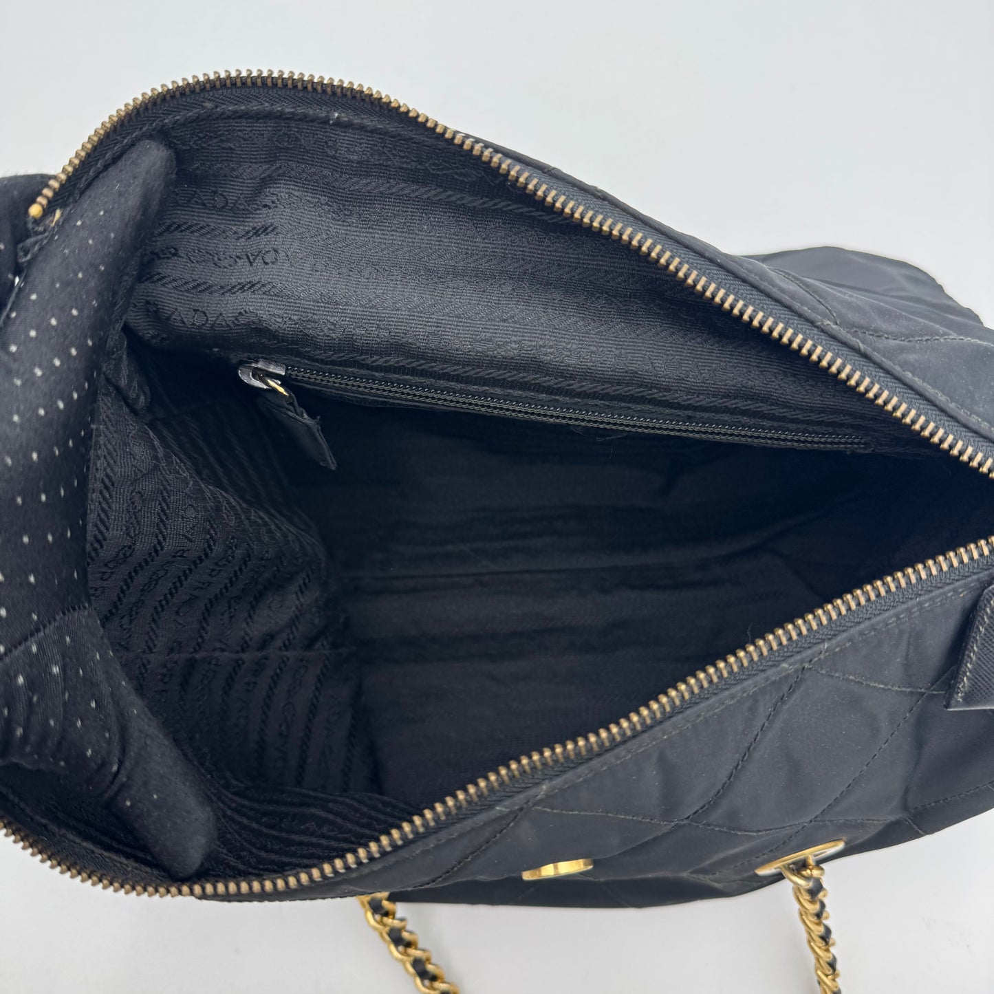 Prada Black Quilted Nylon Large Flap Chain Bag GHW