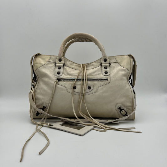 Balenciaga Blanc Creme Leather Classic City Bag