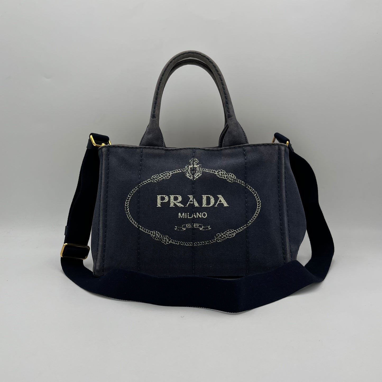 Prada Dark Blue Canapa with Long Strap