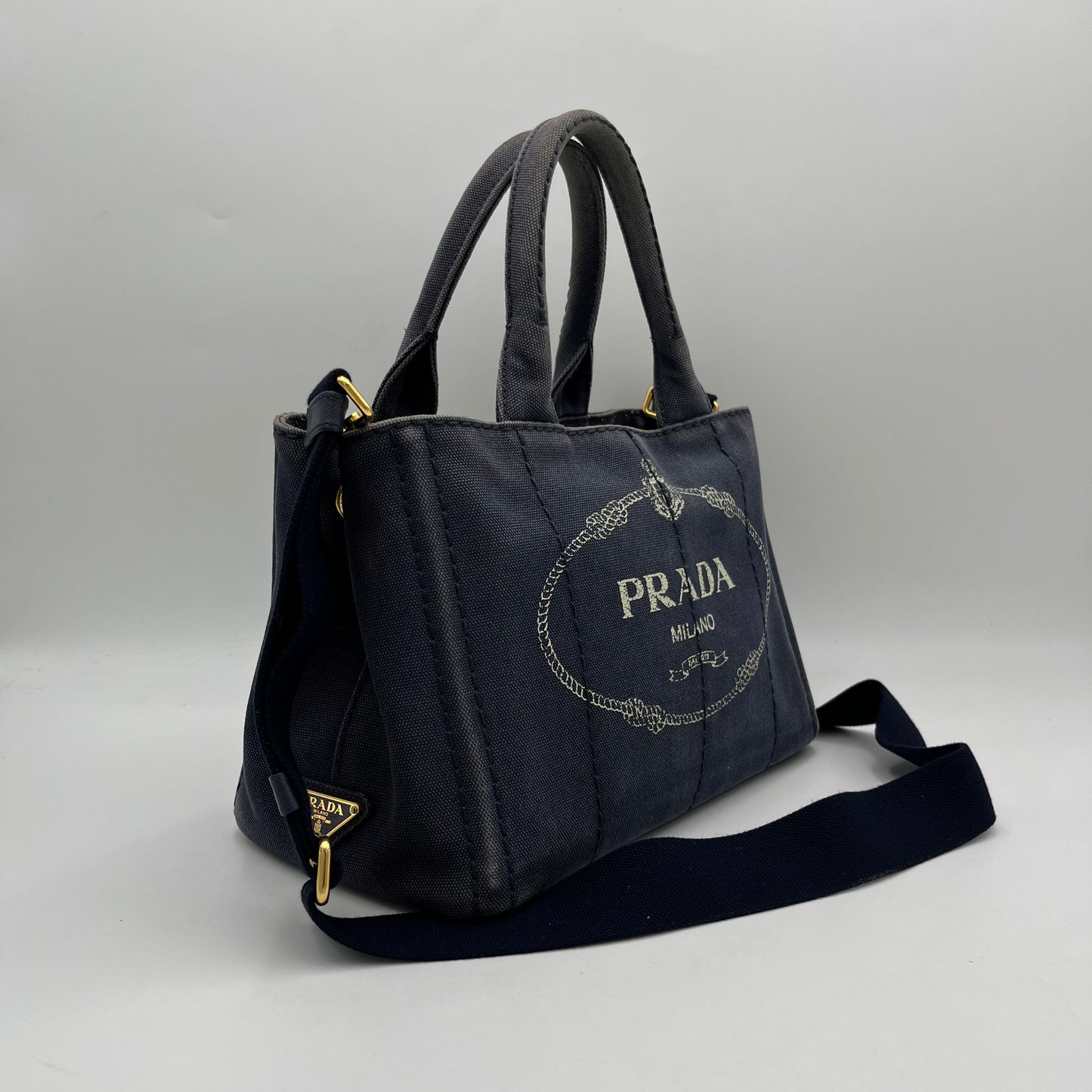 Prada Dark Blue Canapa with Long Strap