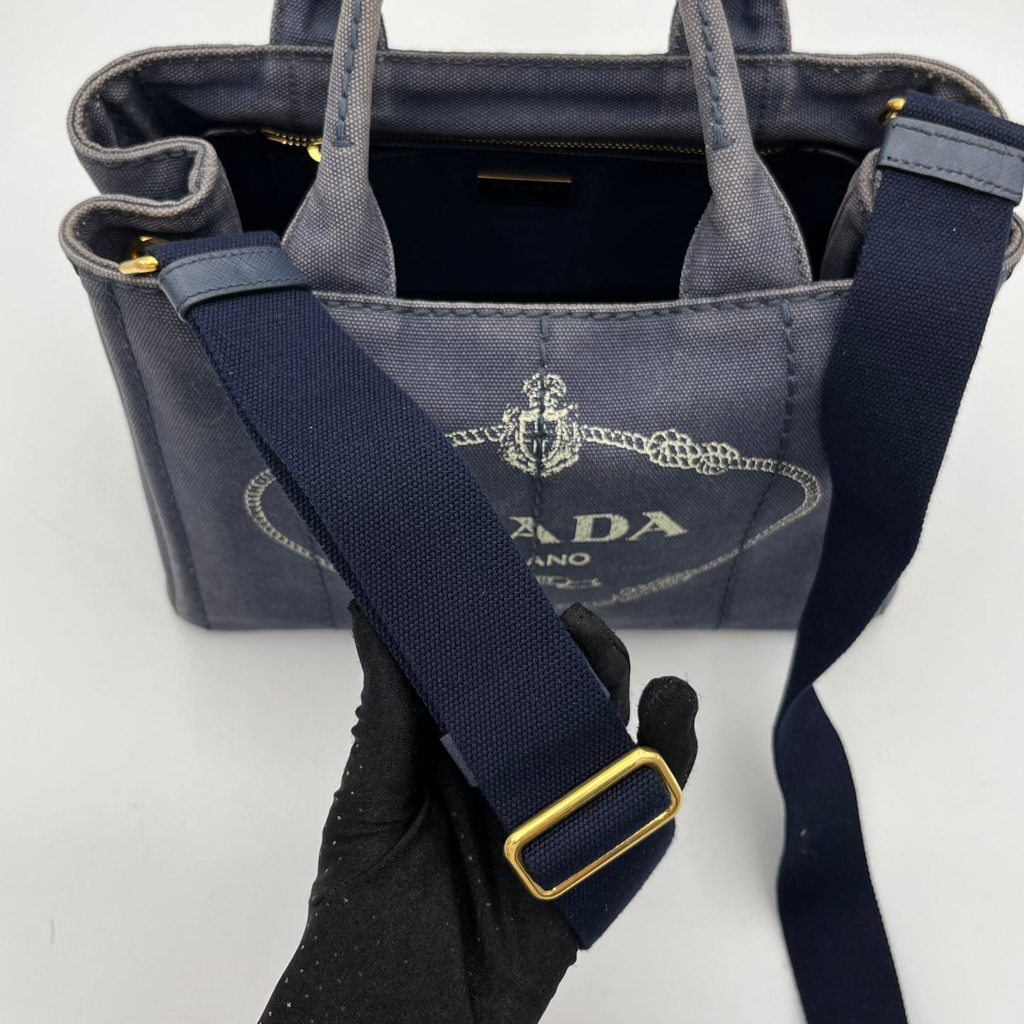 Prada Dark Blue Canapa with Long Strap