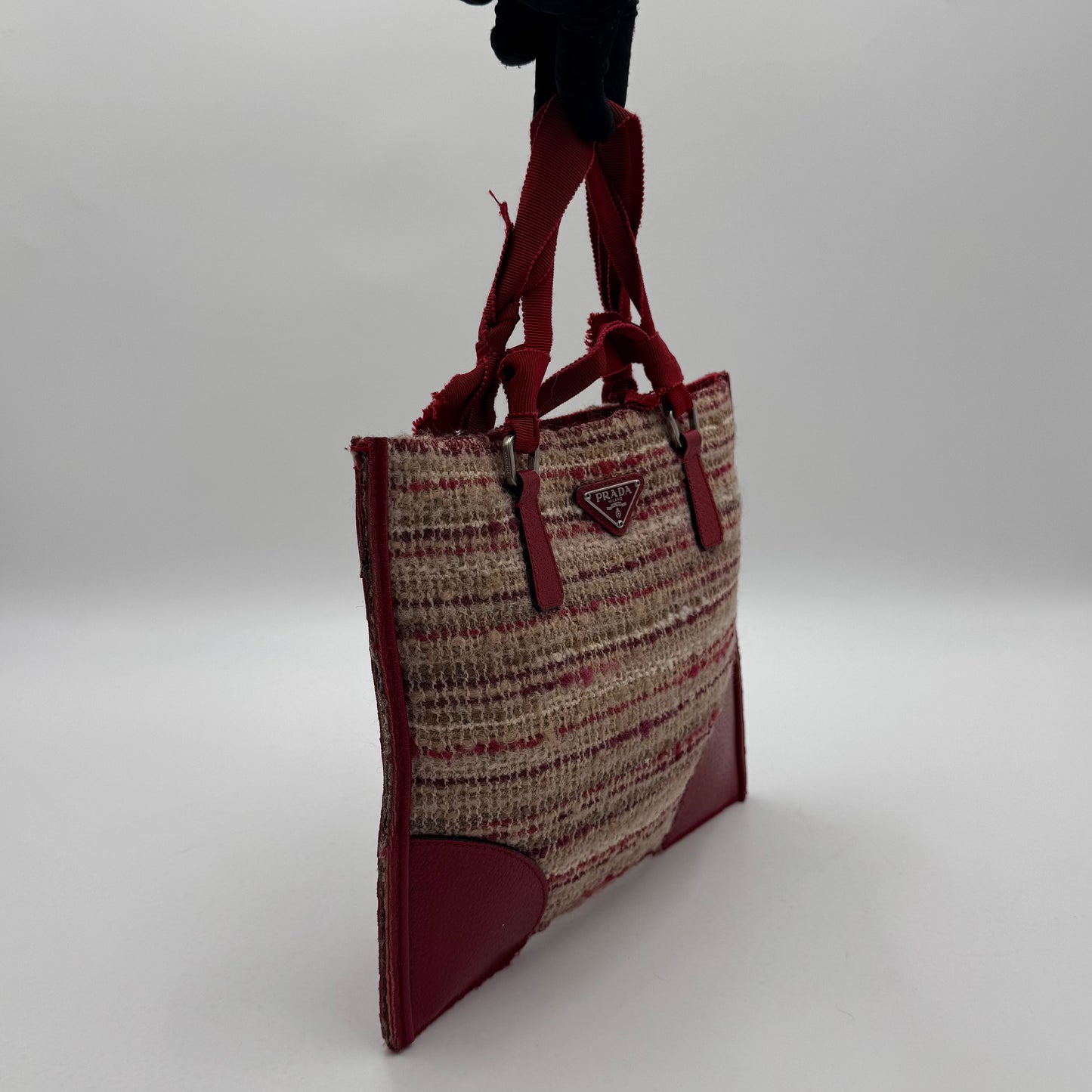 Prada Cherry Red Leather and Tweed Mini Tote