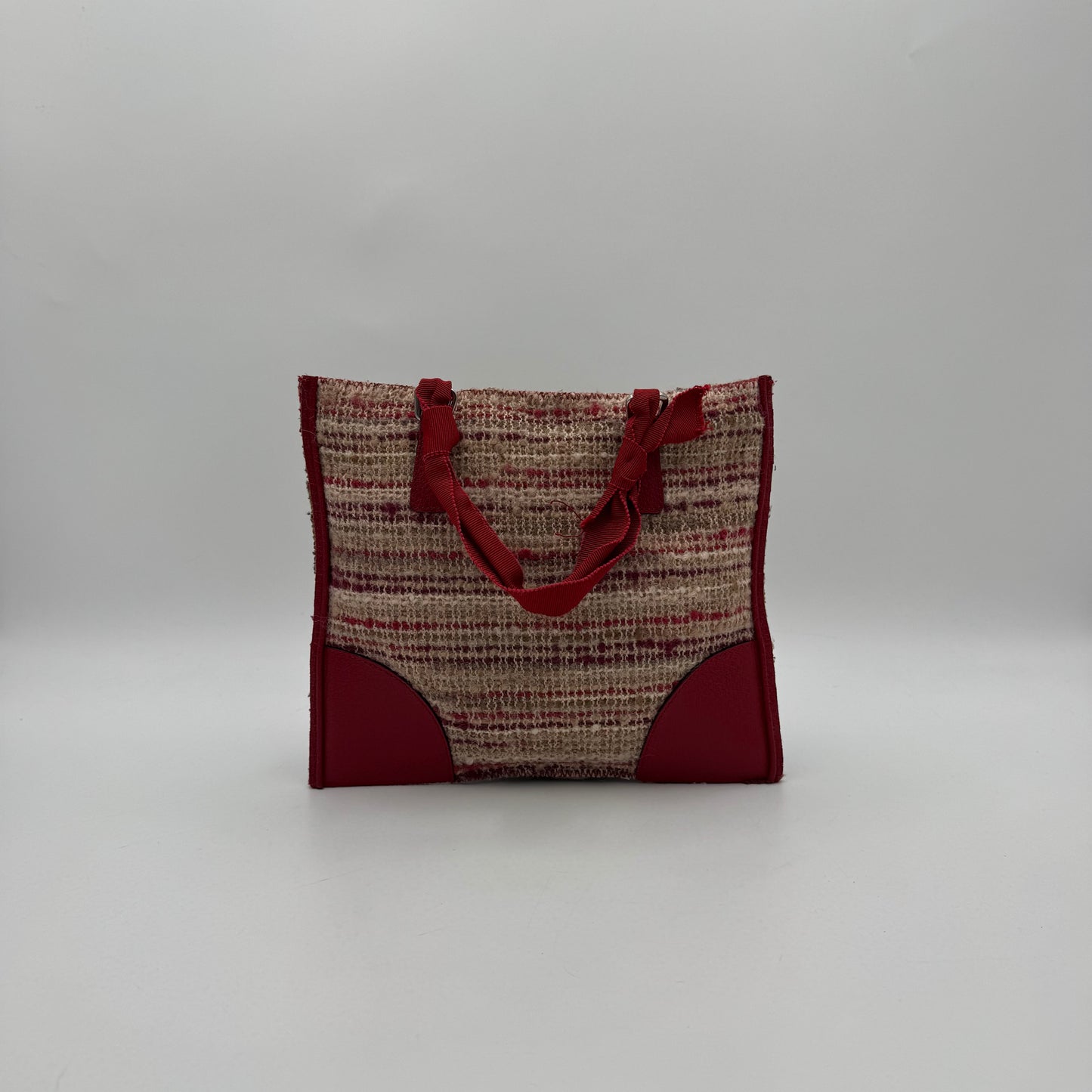Prada Cherry Red Leather and Tweed Mini Tote