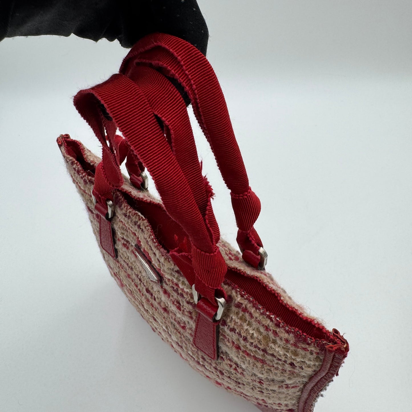 Prada Cherry Red Leather and Tweed Mini Tote